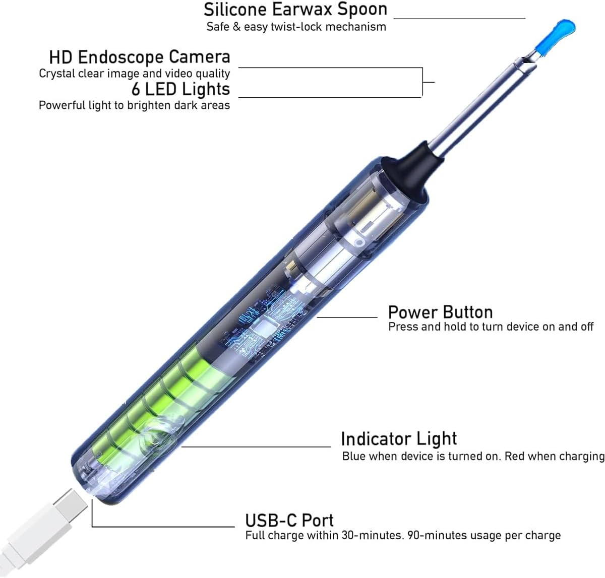 Ear Wax Removal, Wireless Otoscope with 6 LED Lights, 2K HD Camera Ear Wax Remover Cleaning Set &ndash; Compatible with Iphone and Android Devices &ndash; Adults, Kids and Pets (Y9)