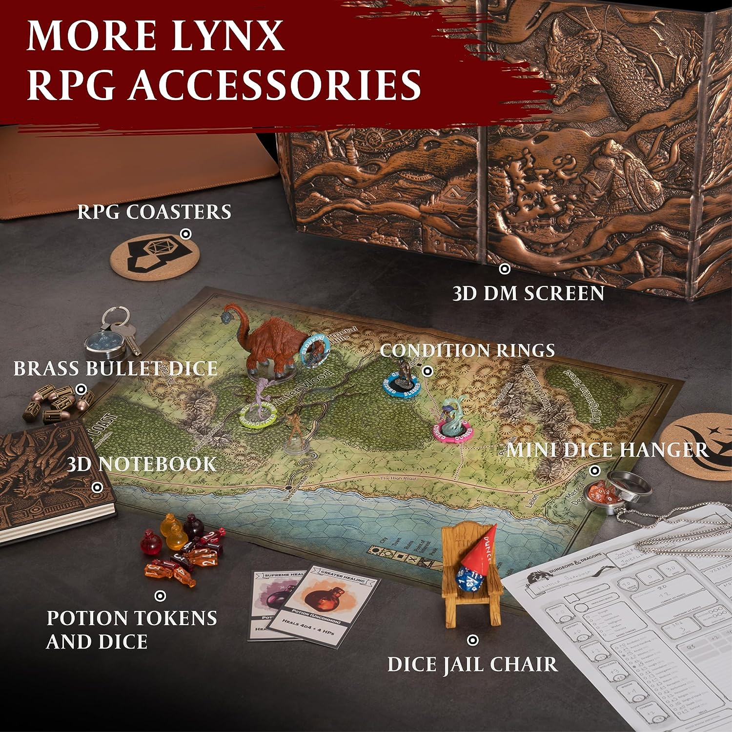 Lynx DND DM Screen 5E - D&D Dungeon Master 3D Faux Leather with Customizable Inserts Dungeons and Dragons GM / Game Accessories Gift for Man or Woman. Hide Your Dice Rolls, Maps & Books. image number 4