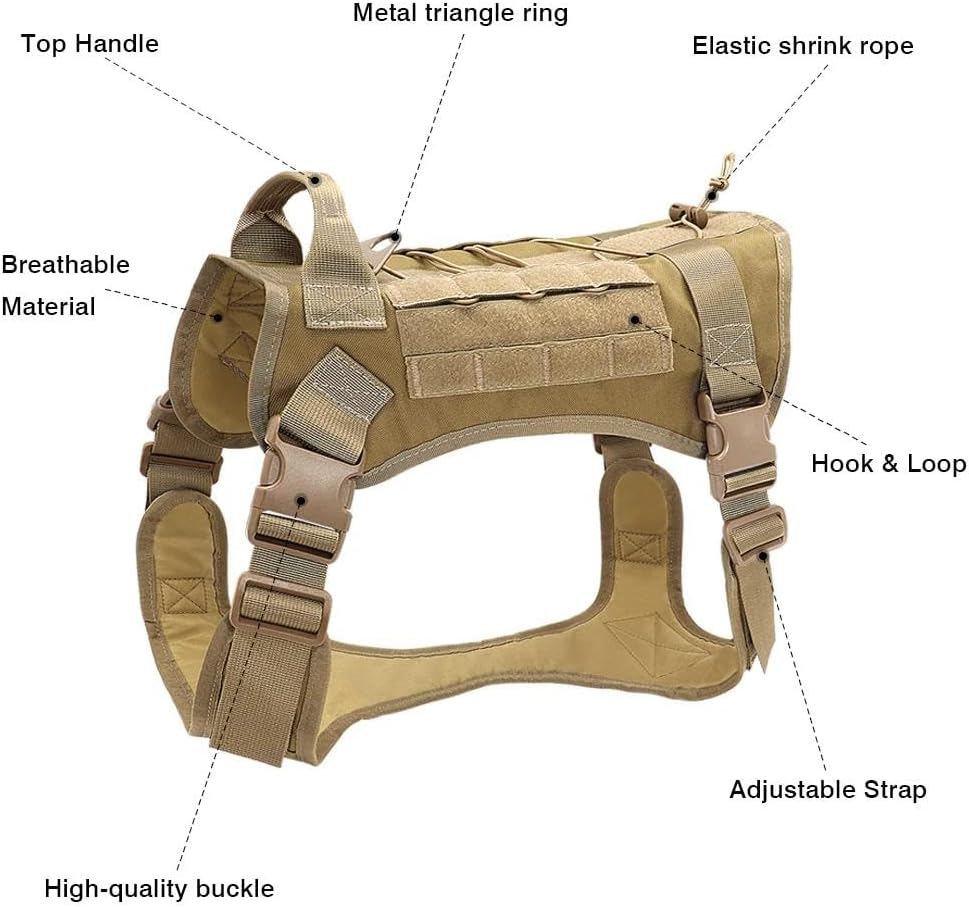 Military Tactical Nylon Dog Harness Outdoor Dog Training Camping Hunting Harness Adjustable Military Tactical Dog Harness Working Dog Vest,Khaki,Xl image number 4