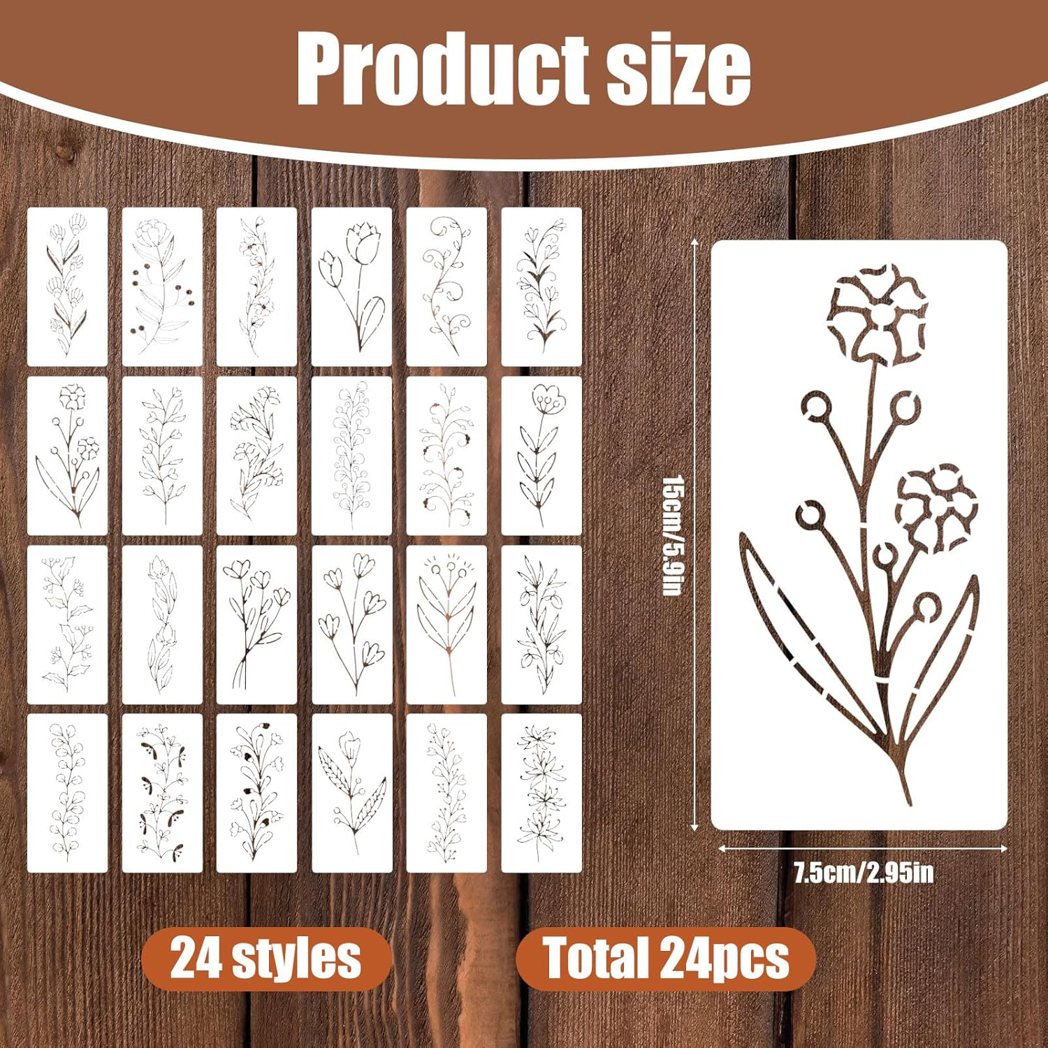 24 Pcs Flower Painting Stencils Reusable Floral Stencils Botanical Art Craft Templates Flower Leaf Stencils for Wall Painting Door Crafts Canvas Decoration image number 2