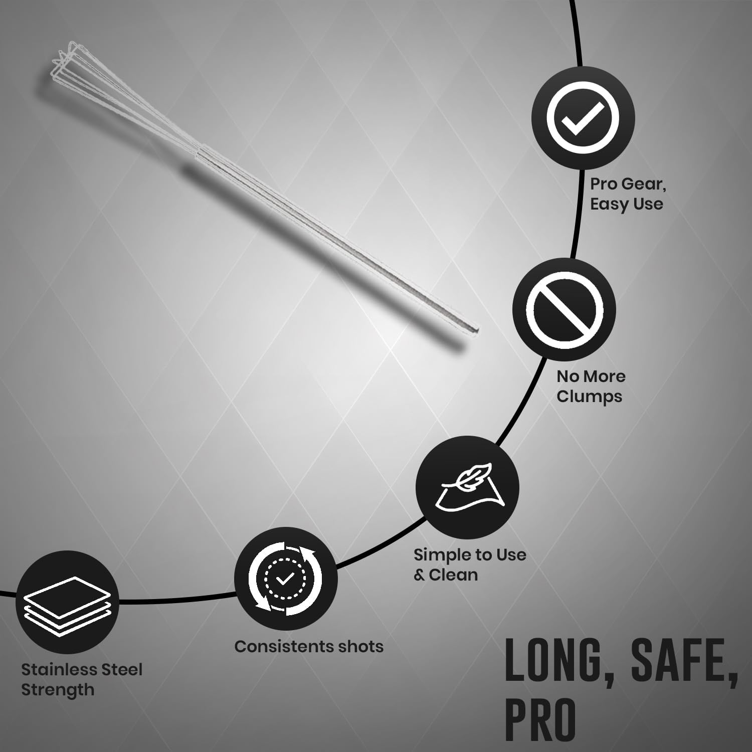 Rattleware 10.25" Long-Handle Silver Espresso Whisk - Perfect Coffee Distribution, Stainless-Steel Triangular Design, Ideal for Commercial & Home Use image number 2