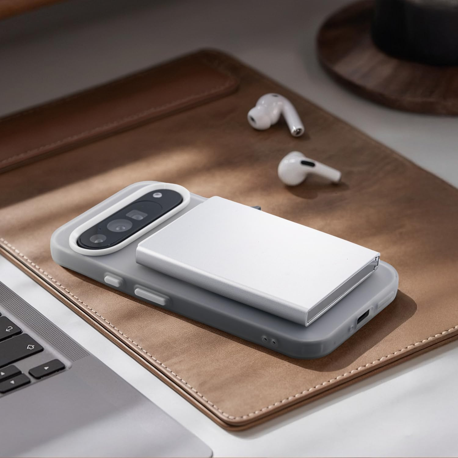 Aijohnny Magnetic Wallet Compatible with Magsafe, Durable Protective Aluminum RFID - Blocking Pop-Up 8 Card Holder for Men and Women, Compatible with Iphone 16/15/14/13/12 Series (Silver) - Silver image number 4