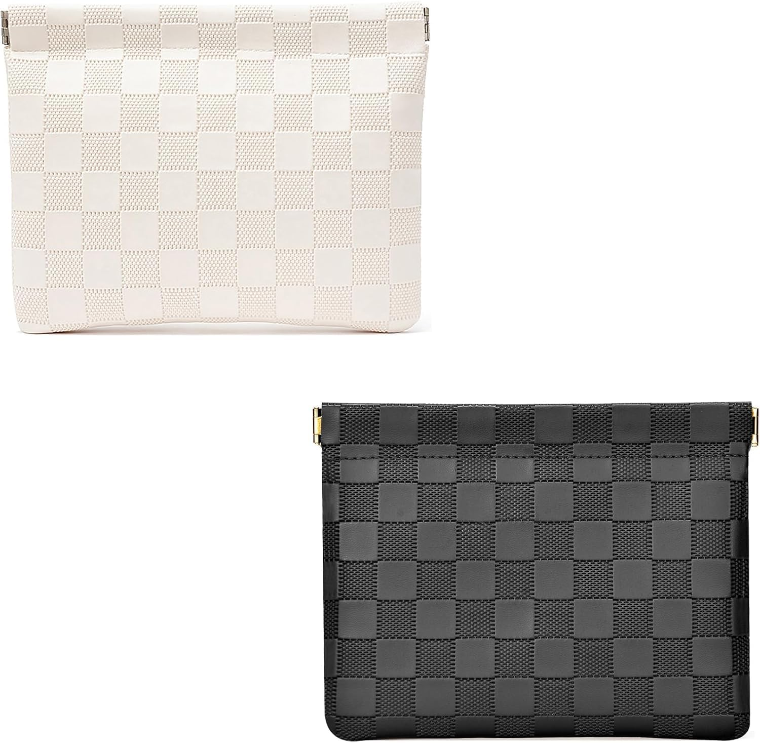 Leather Pocket Cosmetic Bag for Purse,Coin Purse Lipstick Cosmetic Accessories Organizer, Travel Kit Storage Pouch,Waterproof Portable No Zipper Self-Closing Small Makeup Pouch for Women （ Pink+White）