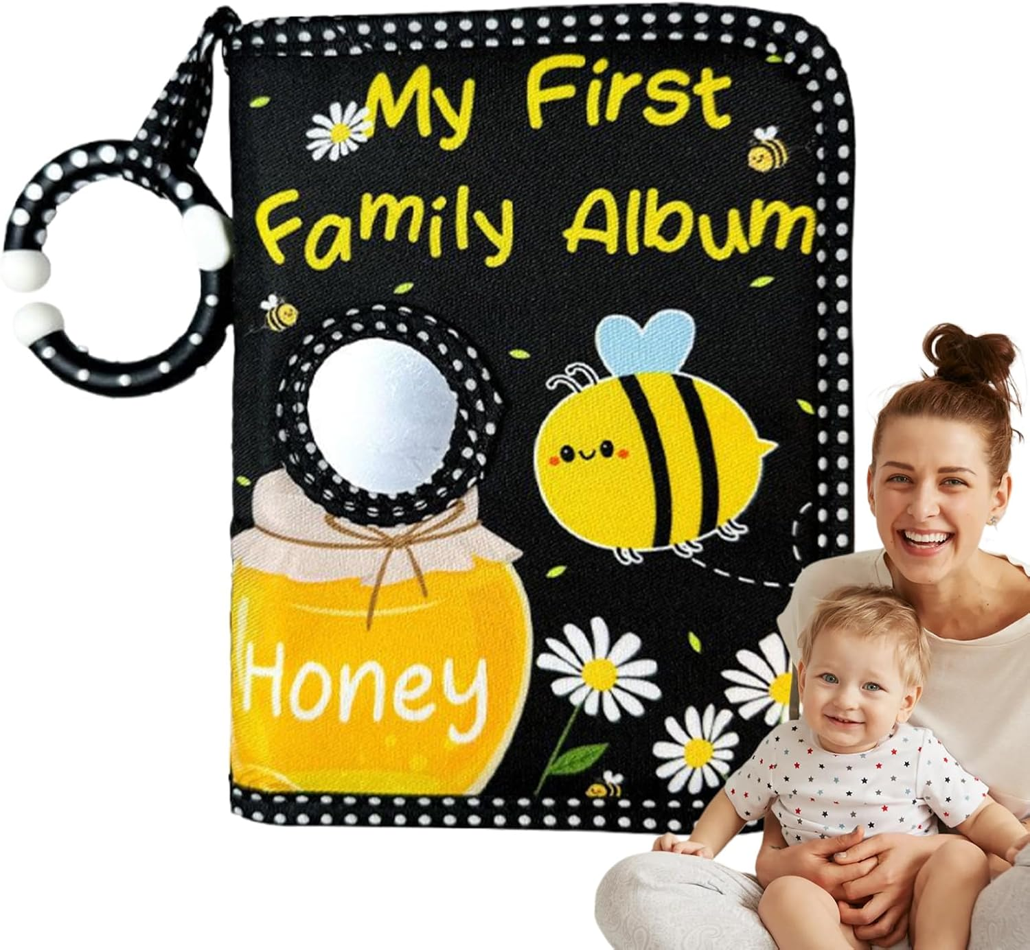 Baby Photo Album, First Memory Book, Bee Print Design, Soft Cloth Cover, Safe Mirror Feature, Ideal for 4X6 Pictures, Expecting Parents, Mom , Wedding Keepsake 40.15 Inches image number 4
