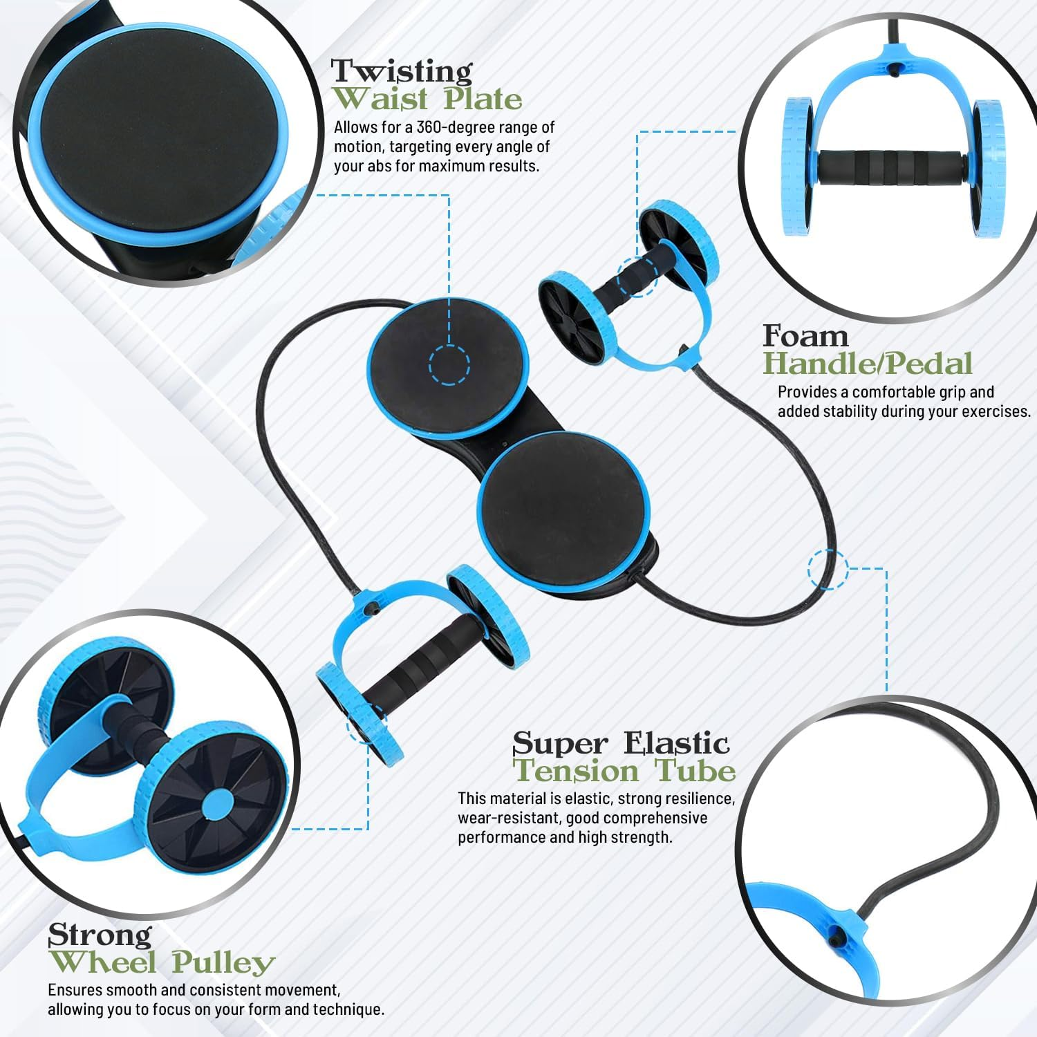 Ultimate 360&deg; Ab Roller Wheel - Total Core Workout, Sculpt & Strengthen Abs, Waist, Arms, Shoulders & Legs - Durable & Safe - Ideal for Home Gym - Blue image number 5