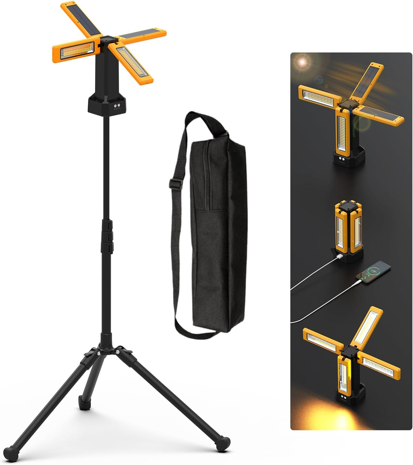 13200Mah Rechargeable Solar Work Light,Ipx4 Waterproof with Folding Stand Support and Portable Carrying Bag, 8000 Lumen Stepless Dimmable, 4 Lighting Modes, White/Warm/Warm White (Standard) image number 5