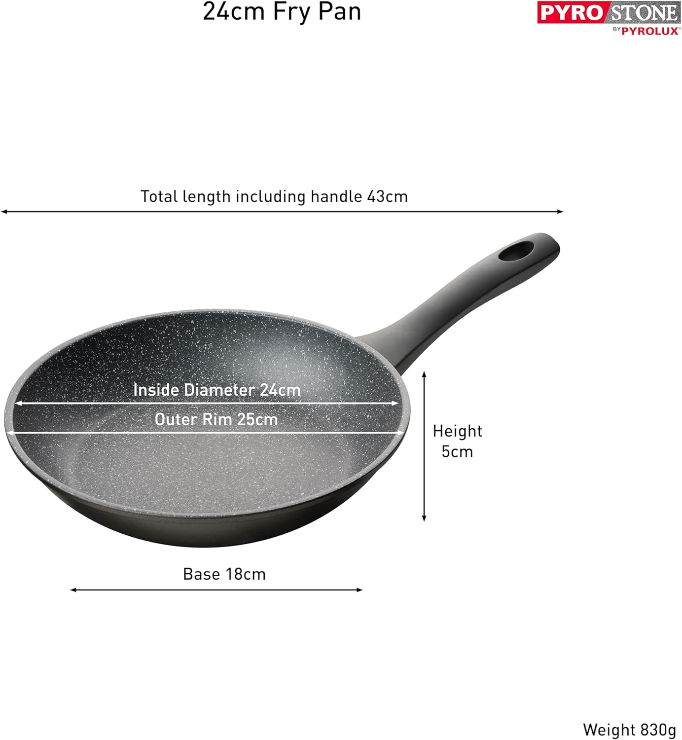 Pyrolux Pyrostone 2-Piece Non-Stick Fry Pan/Skillet Set, 24 & 30 Cm, Black image number 4