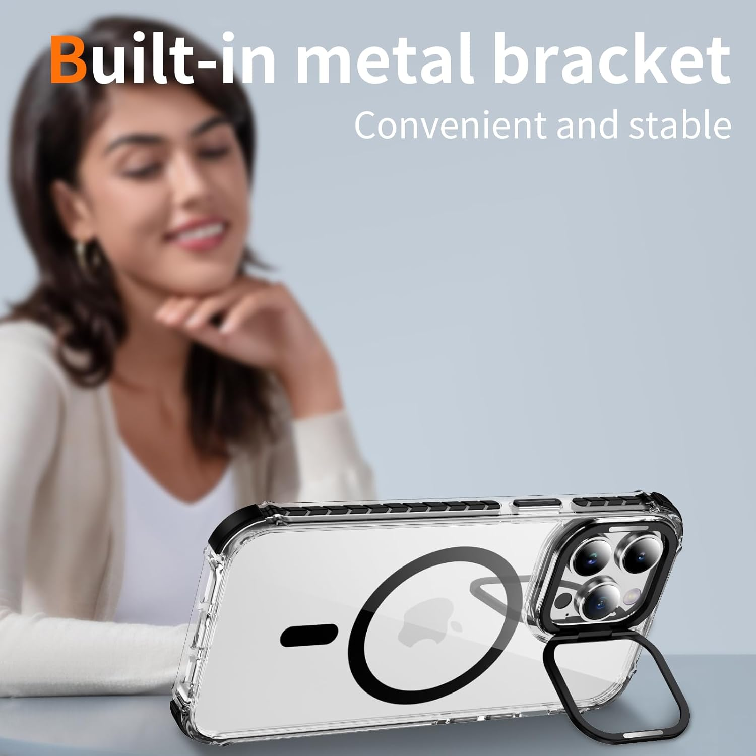 For Iphone 14 Pro Max Case with Metal Camera Stand, Full Protection Shockproof Cover, High-Transparency Magnetic Cover for Iphone 14 Pro Max (Black) image number 4