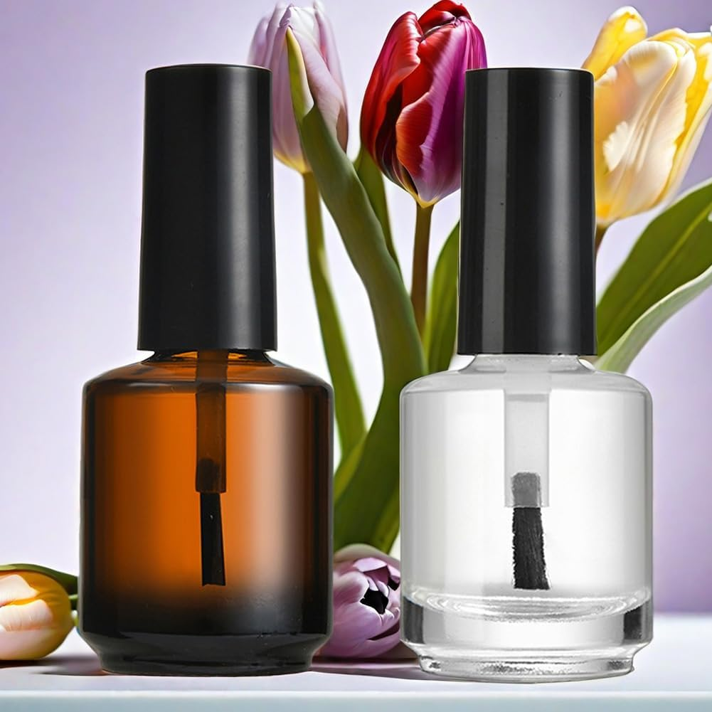 LJJCSFF 2 Pcs 15Ml Empty Nail Polish Bottle with Brush Cylindrical Glass Bottle Nail Polish Vial Container for DIY Nail Art image number 2