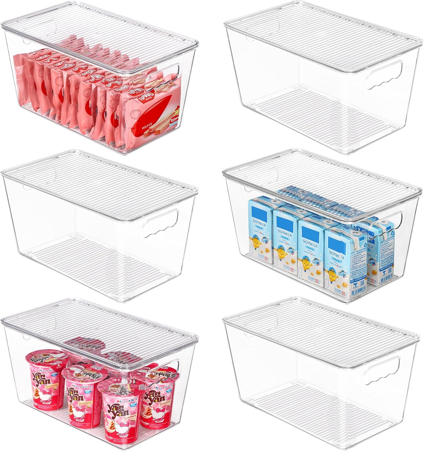 6 Pack Clear Stackable Storage Bins with Lids, Heavy-Duty Plastic Containers with Handles for Pantry, Bathroom, Cabinet, Fridge and Closet Organization, Middle image number 2