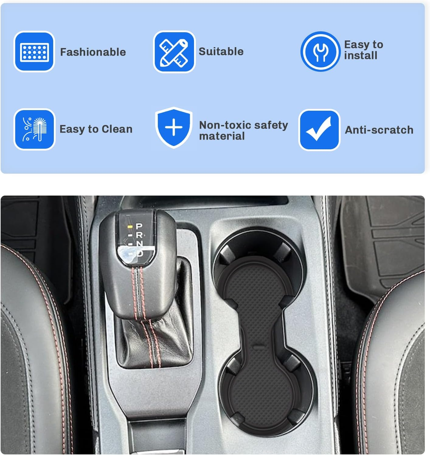 SXCY for 2024 Ford Ranger Accessories Cup Holder Inserts Liner 2024 Ranger Door Slot Mats Cupholder Coasters for 2024 Ford Ranger Lariat/Raptor/Xl/Xlt Accessories Inserts Liner Waterproof Mats(Black) image number 2