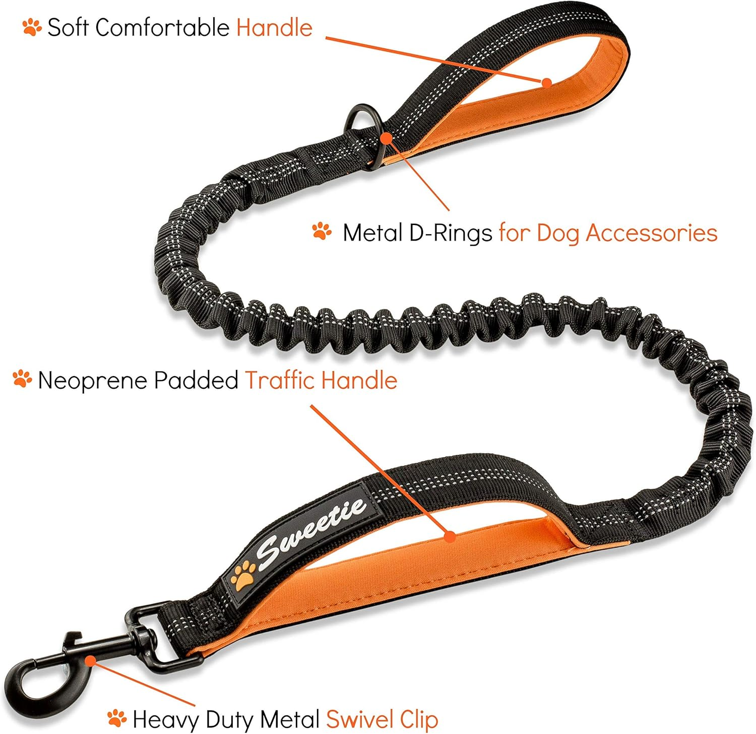 Sweetie Bungee Dog Lead Shock Absorbing Leash, M, Black, 131 G image number 1