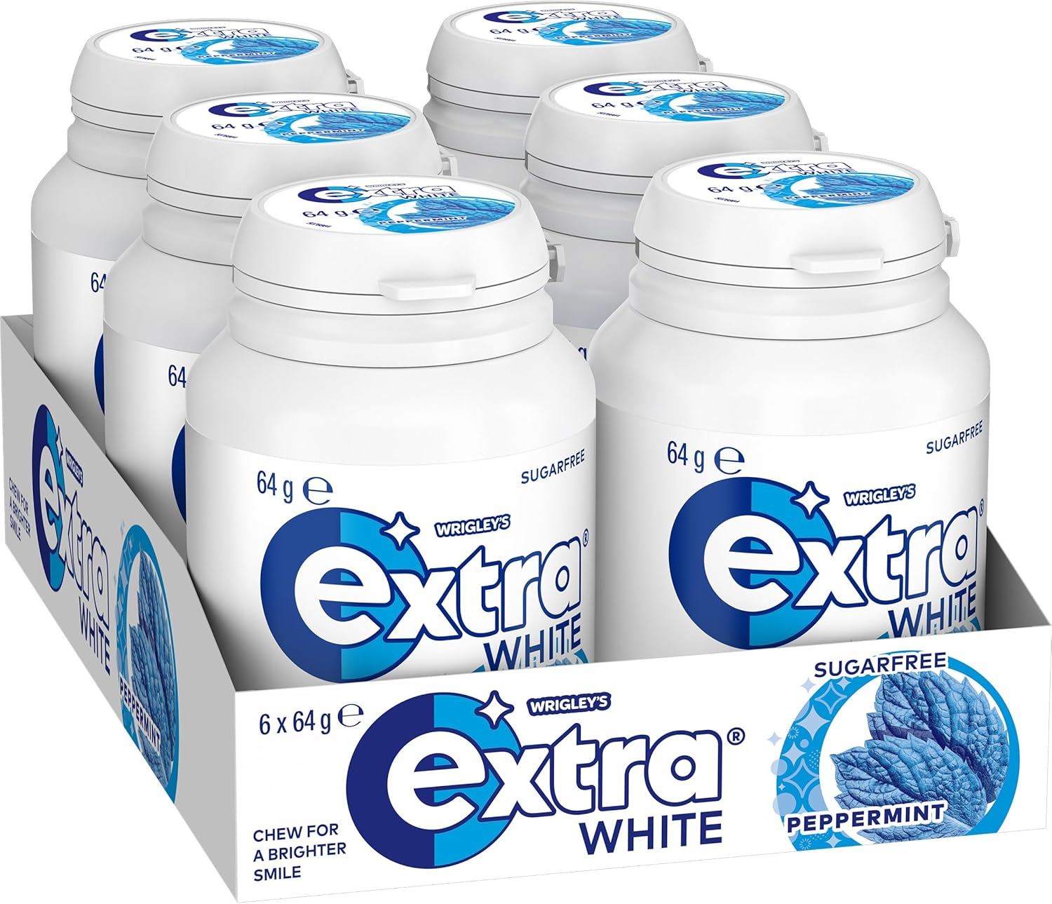 Extra White Peppermint, Sugar Free Chewing Gum, 64G Bottle (Case of 6) image number 5