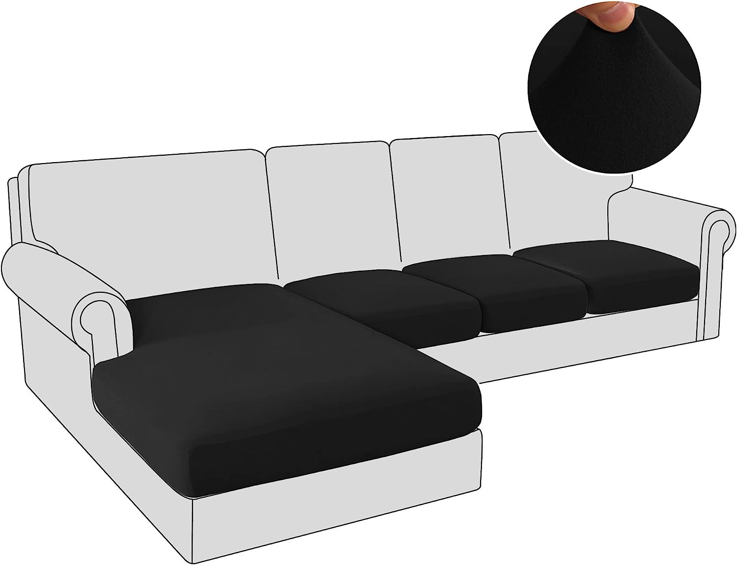 Princedeco 3 Pieces Stretch Sofa Seat Cushion Covers L Shape Separate Cushion Couch Thick Chaise Cover Elastic Fit Furniture Protector for Both Left/Right Sectional Couch (3 Seater, Camel)