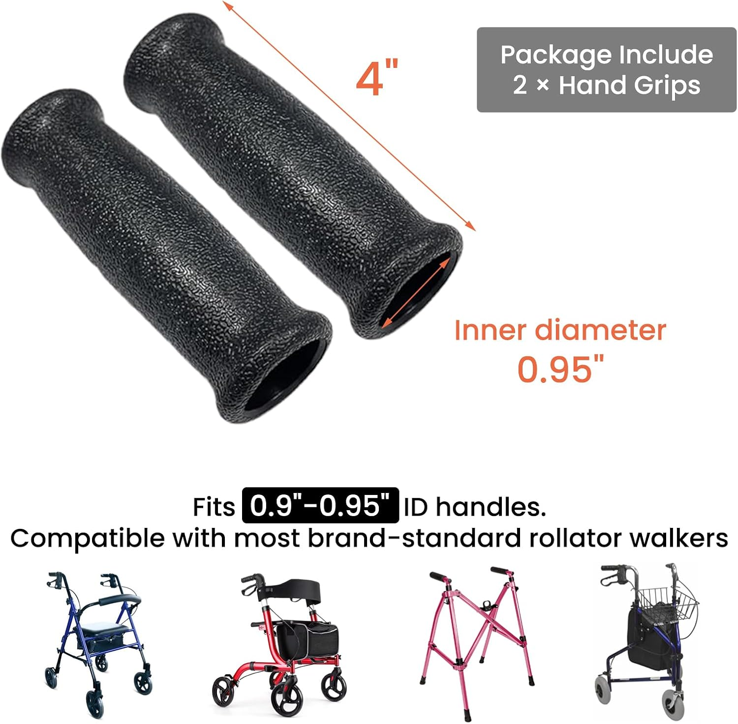 Rollator Walker Crutch Hand Grips Replacement for Elderly & Disabled Patient Handgrips Accessories, 1", 2 Pcs image number 5