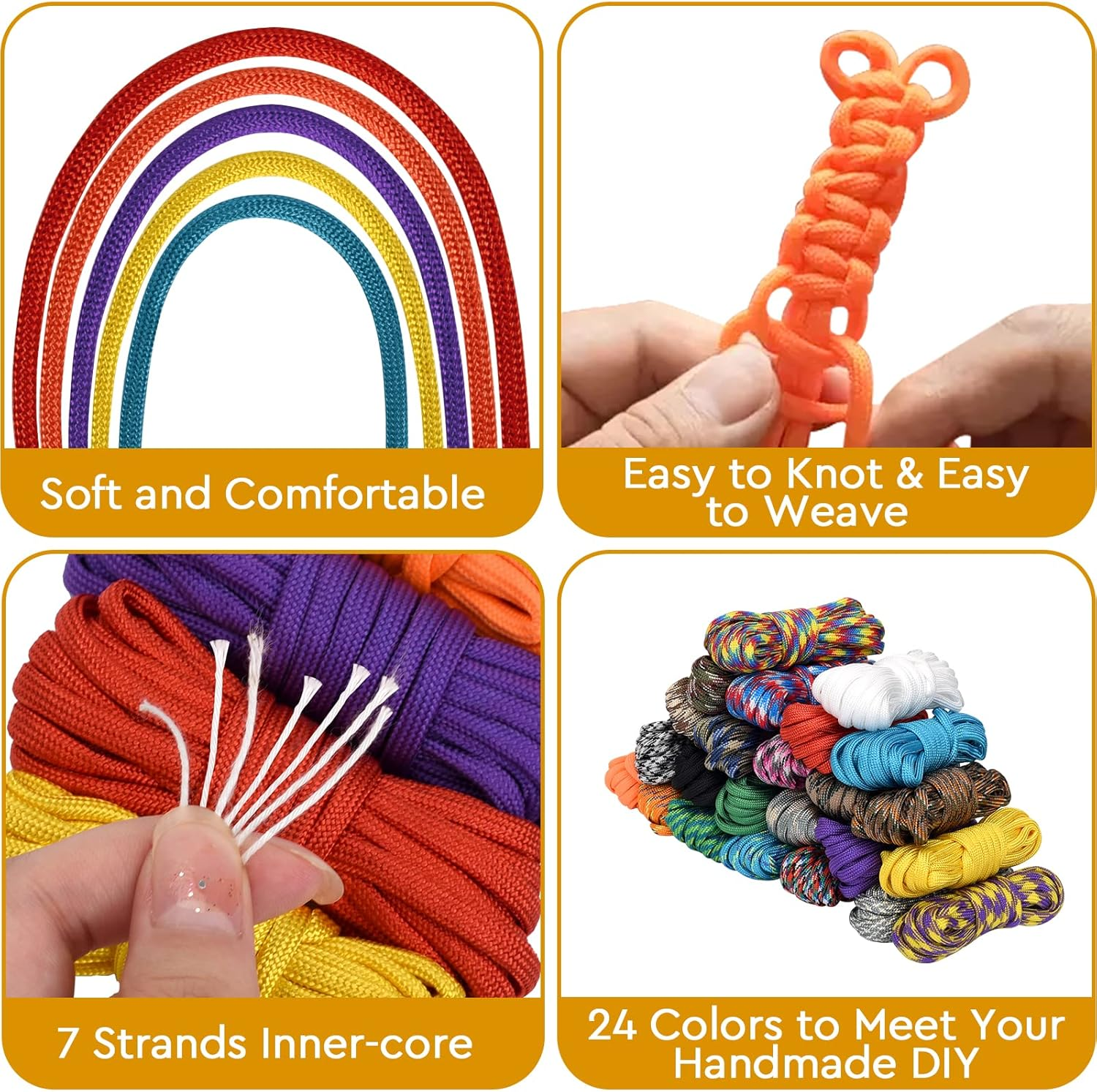 24 Colors 10 Feet Paracord Cord Multifunction Paracord Ropes 550Lb Survival Paracord Random Combo Crafting Kit, for Making Lanyard, Bracelet, Dog Collar, Idea for Gift image number 6