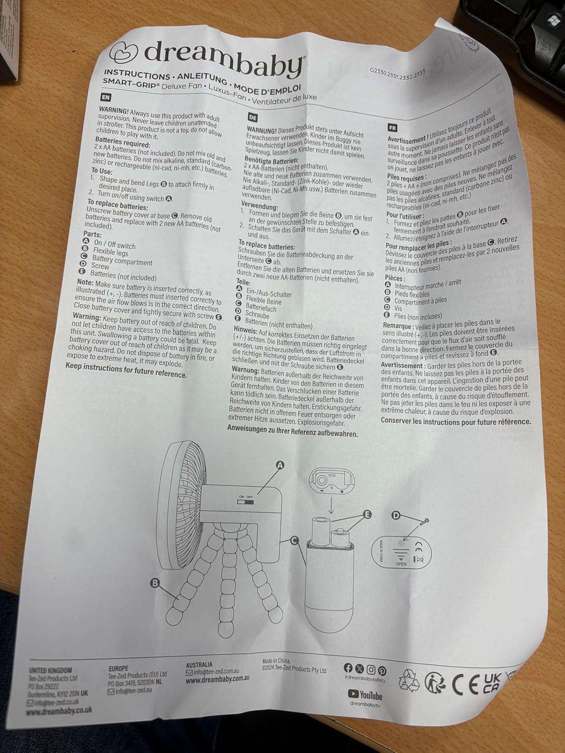 Dreambaby Pram Fan, Tripod Clip on Fan, Stroller Fan for Babies, Handheld Fan, Desk Fan, Portable Fan. Deluxe Smart-Grip Battery Tripod Fan. Cooling Fan for Stroller, Car Seat, Cot, Desk, Gym image number 6