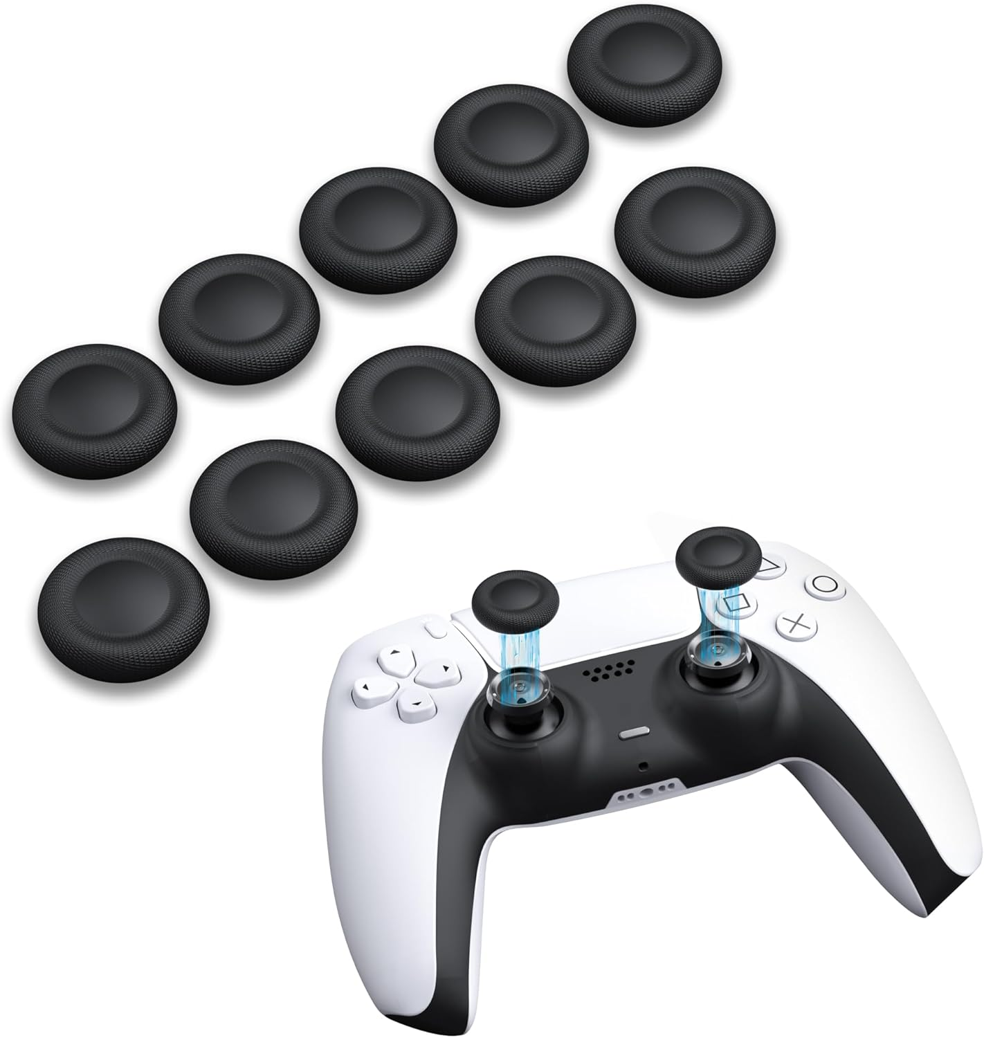 NEWDERY Joystick Replacement Grip Caps for PS4/PS5 Controller, PS5/PS4 Thumb Grips Caps, Anti-Stickiness, Anti-Slip, Anti-Scratch, Anti-Fingerprint, PS4/PS5 Joystick Caps Replacement Parts-(10Pcs)