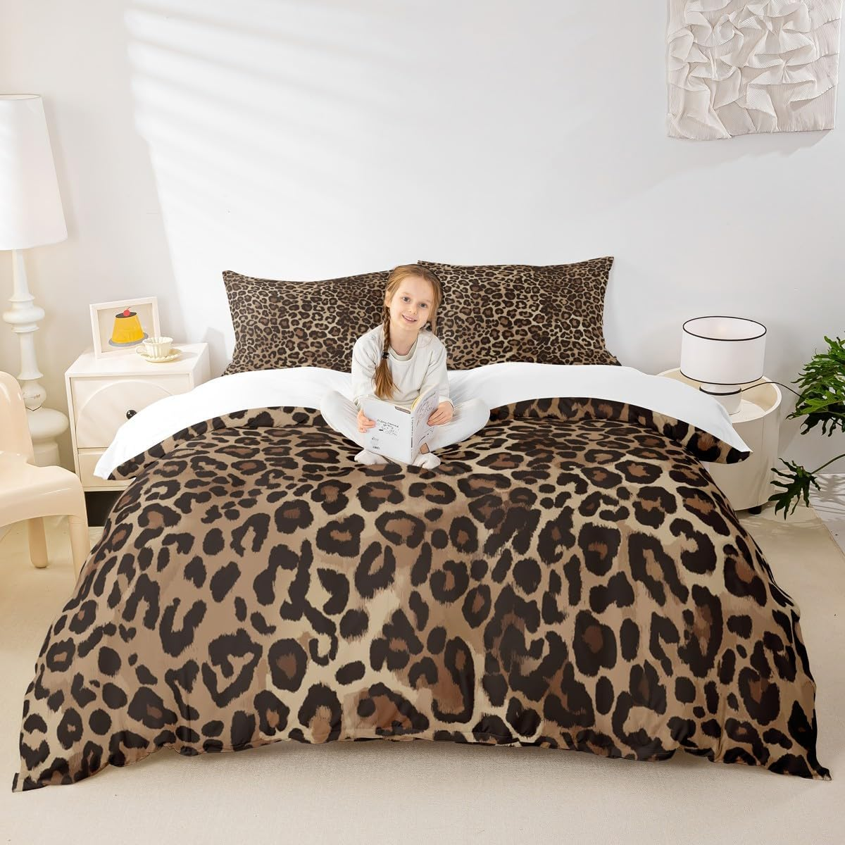 Erosebridal Leopard Print Comforter Cover Cheetah Bedding Set Geometric Duvet Cover Modern Abstract Pattern Quilt Cover for Kid Boy Men Room Decorative Ultra Soft Breathable King image number 4