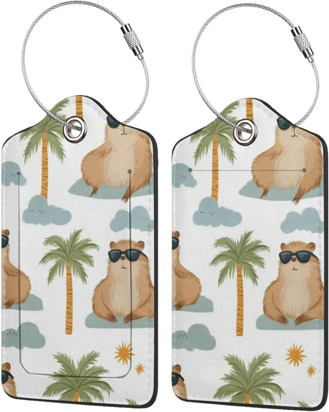 Generic Beach Cute Capybara Print Luggage Tags, Leather Stainless Steel Loop Label Tag for Travel Bag Suitcase