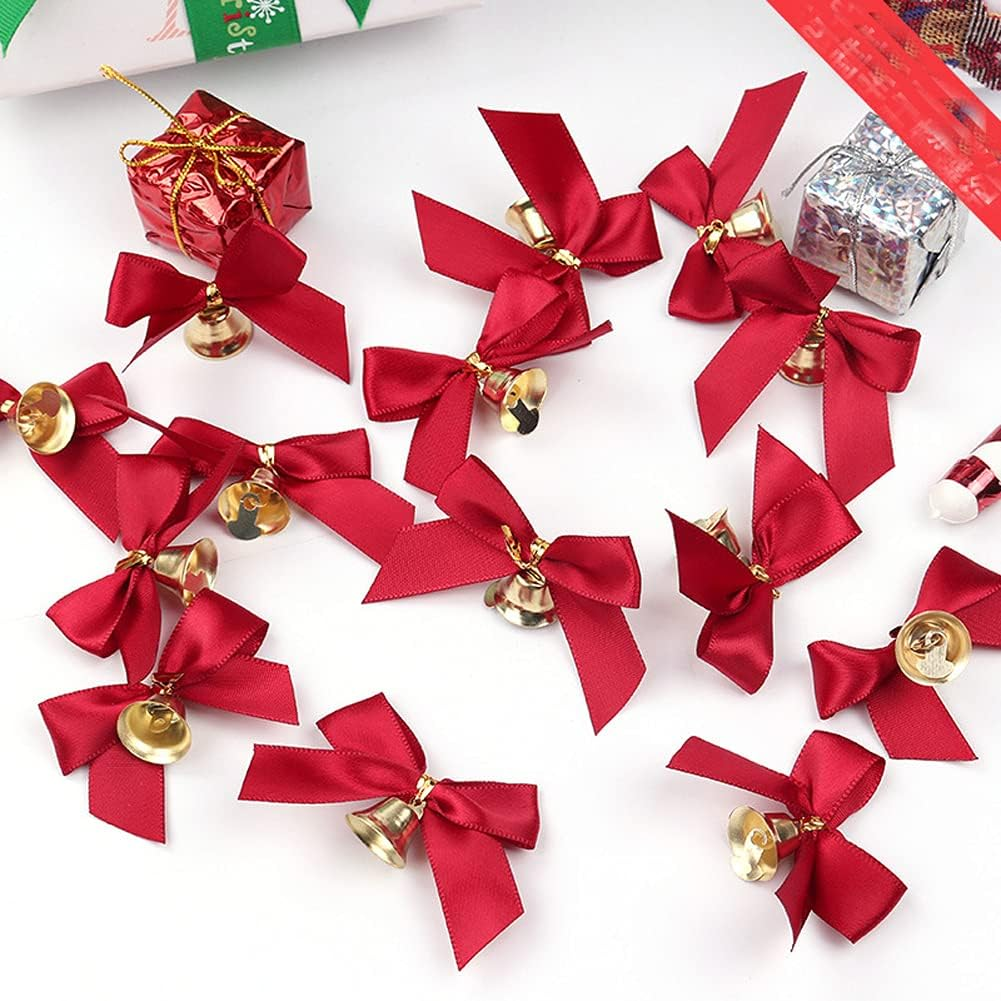 30Pcs Red Christmas Bow with Jingle Bells Mini Bowknot Ornament Craft Present Bow for Christmas Garland Tree, Crafts, Wrapping, Wreath Xmas Hanging Ornaments Decor