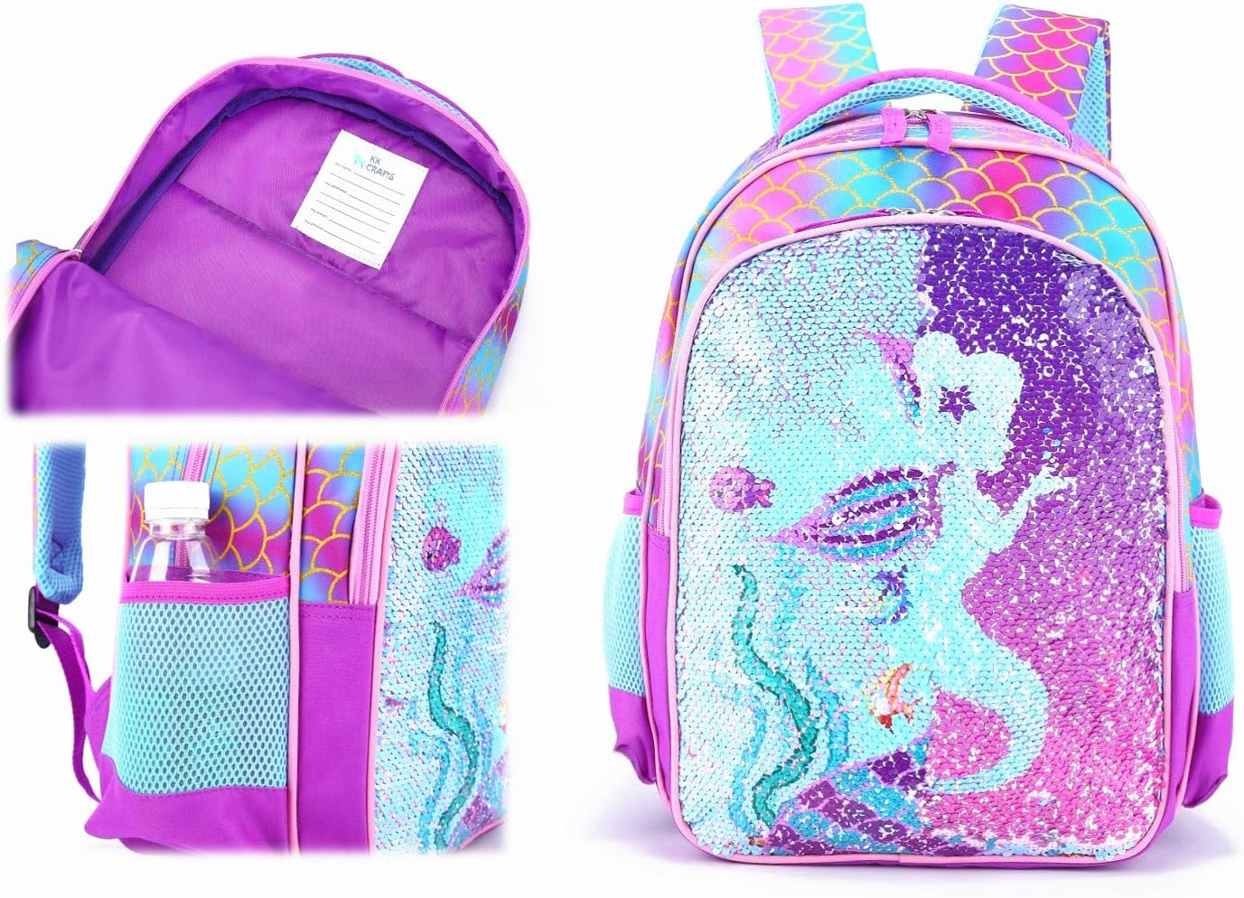 Reversible Sequin School Backpack Lightweight Little Kid Book Bag with Lunch Bag Set for Preschool Kindergarten Elementary image number 4
