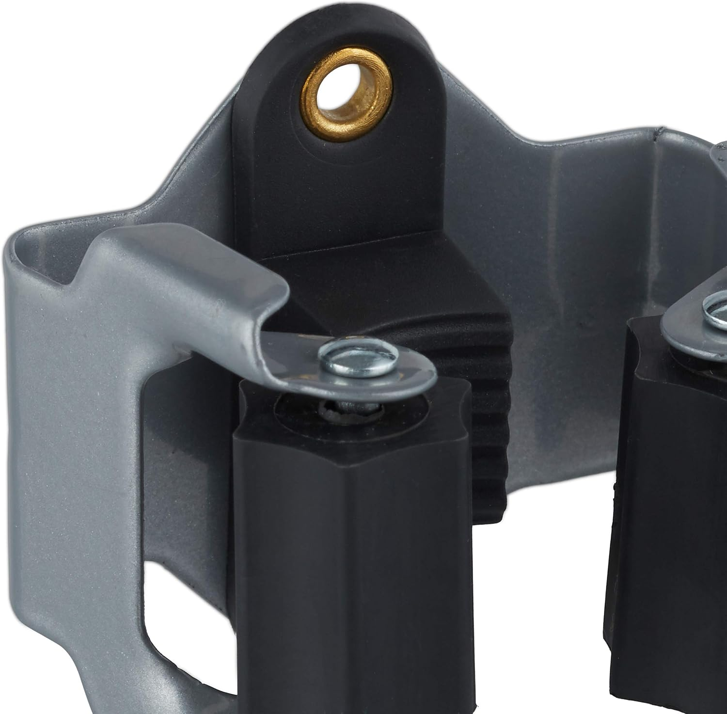 Relaxdays Utility Tool Clamps Set 10, Rubber Gripping Clips, Universal Wall Broom Holder, Garden Tools, Iron, Black/Grey