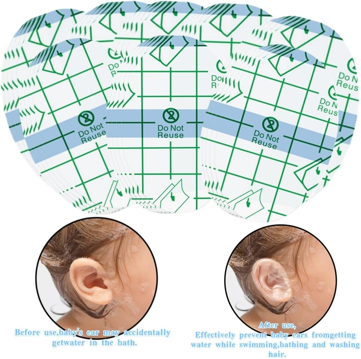 100 PCS Clear Waterproof Ear Stickers,Ywbfove Easy-Tear Back Stickers,Can Effectively Prevent Water from Entering the Ears,For Shower Bathing Swimming Surfing Water Sports Ear Protector image number 1