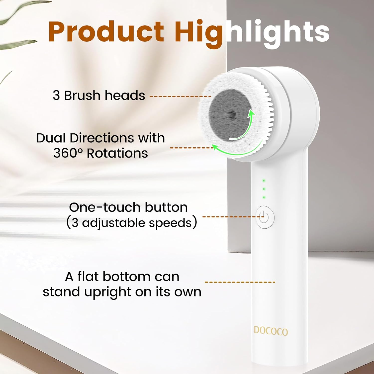 DOCOCO Face Scrubber, Dual Rotations Facial Cleansing Brush with 3 Brushheads, Spin Face Brush for Pore Deep Cleansing, Waterproof Rotating Cleanser for Gentle Exfoliating image number 6