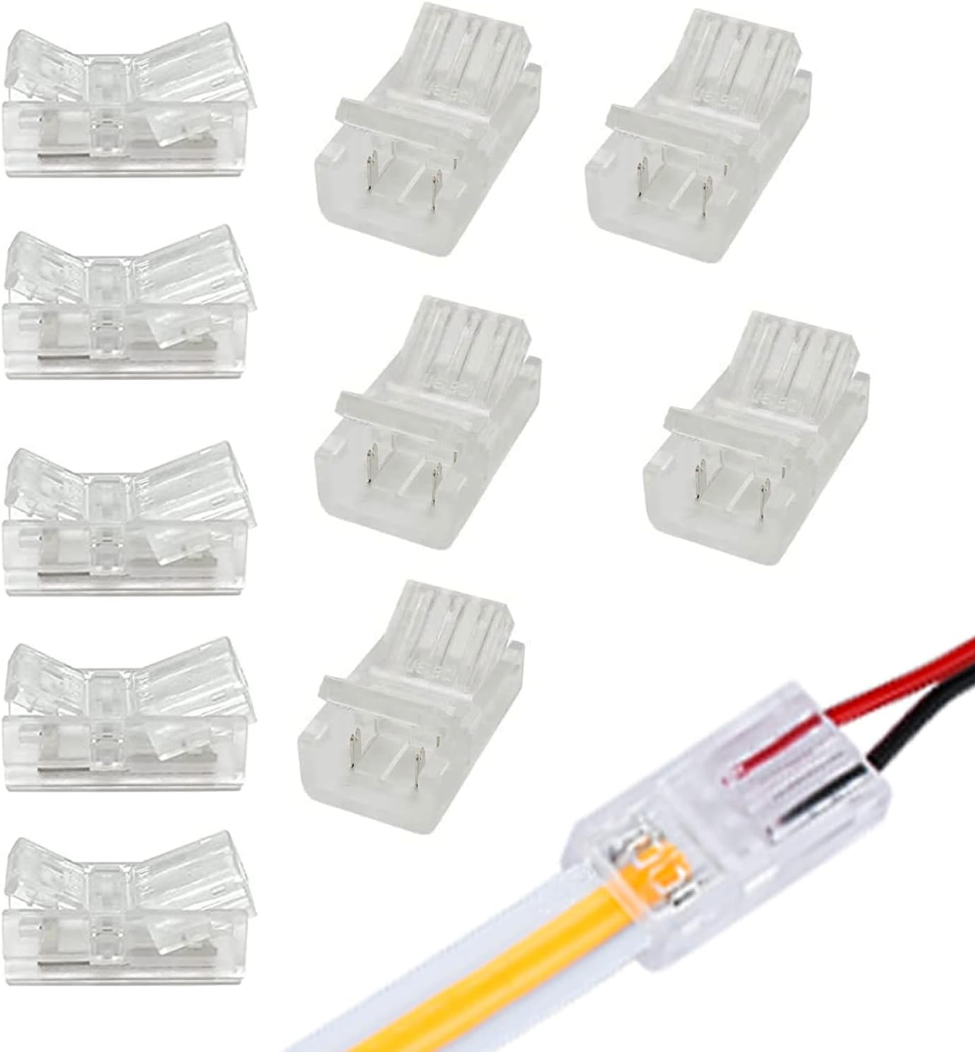 Paifeancodill LED Light Strip Connectors - 2Pin, 10 Pcs Lighting Connector, 8Mm Wide Unwired Gapless Solderless Strip to Wire Quick Adapter for Waterproof/Non-Waterproof Single Color LED Light Strip image number 6