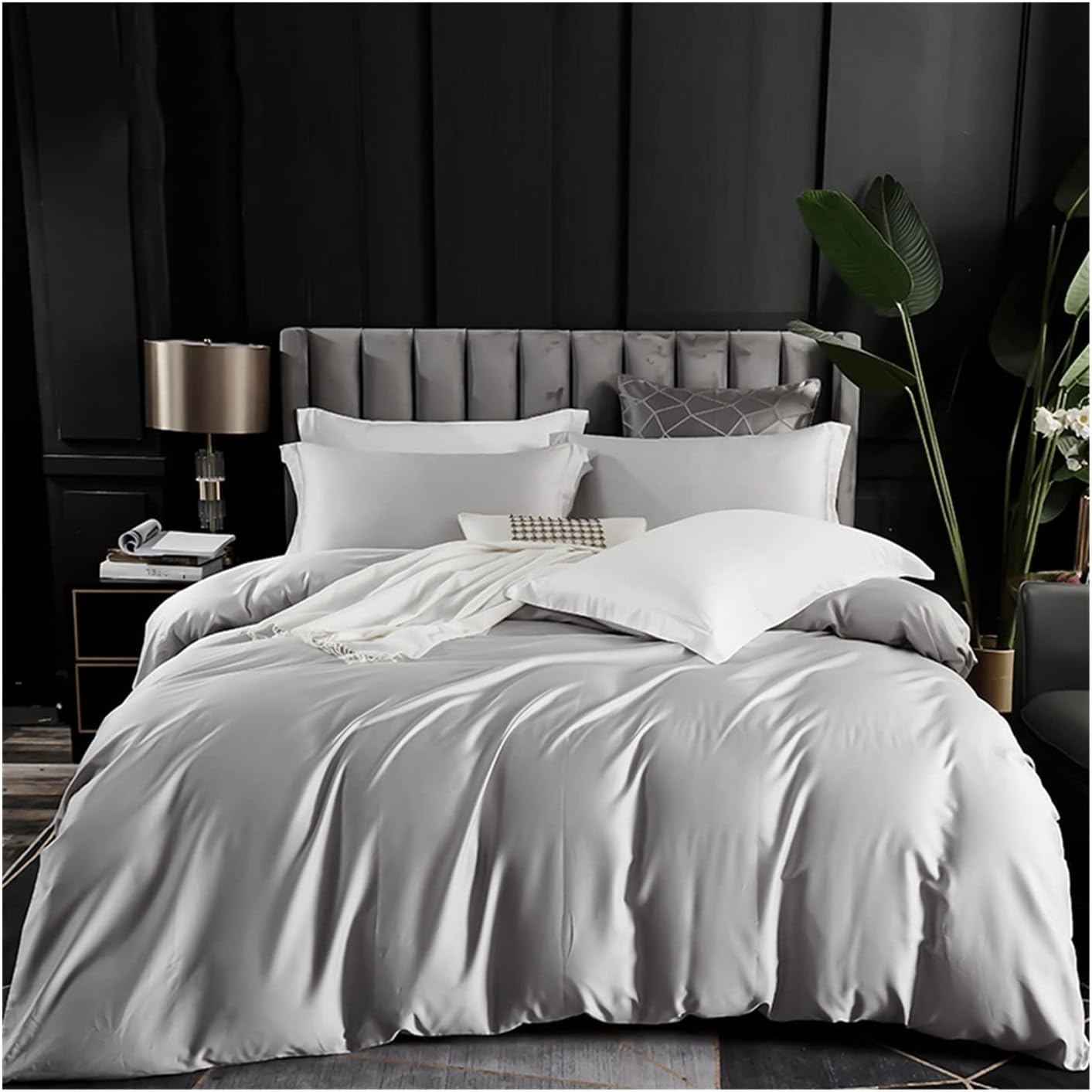 King Bedding Duvet Cover Set Full/Double Luxury Cotton Satin Bedding Set with Zipper Closure Solid 300 TC Long Staple Sateen with 1 Fitted Sheet and 2 Pillow Shams image number 3