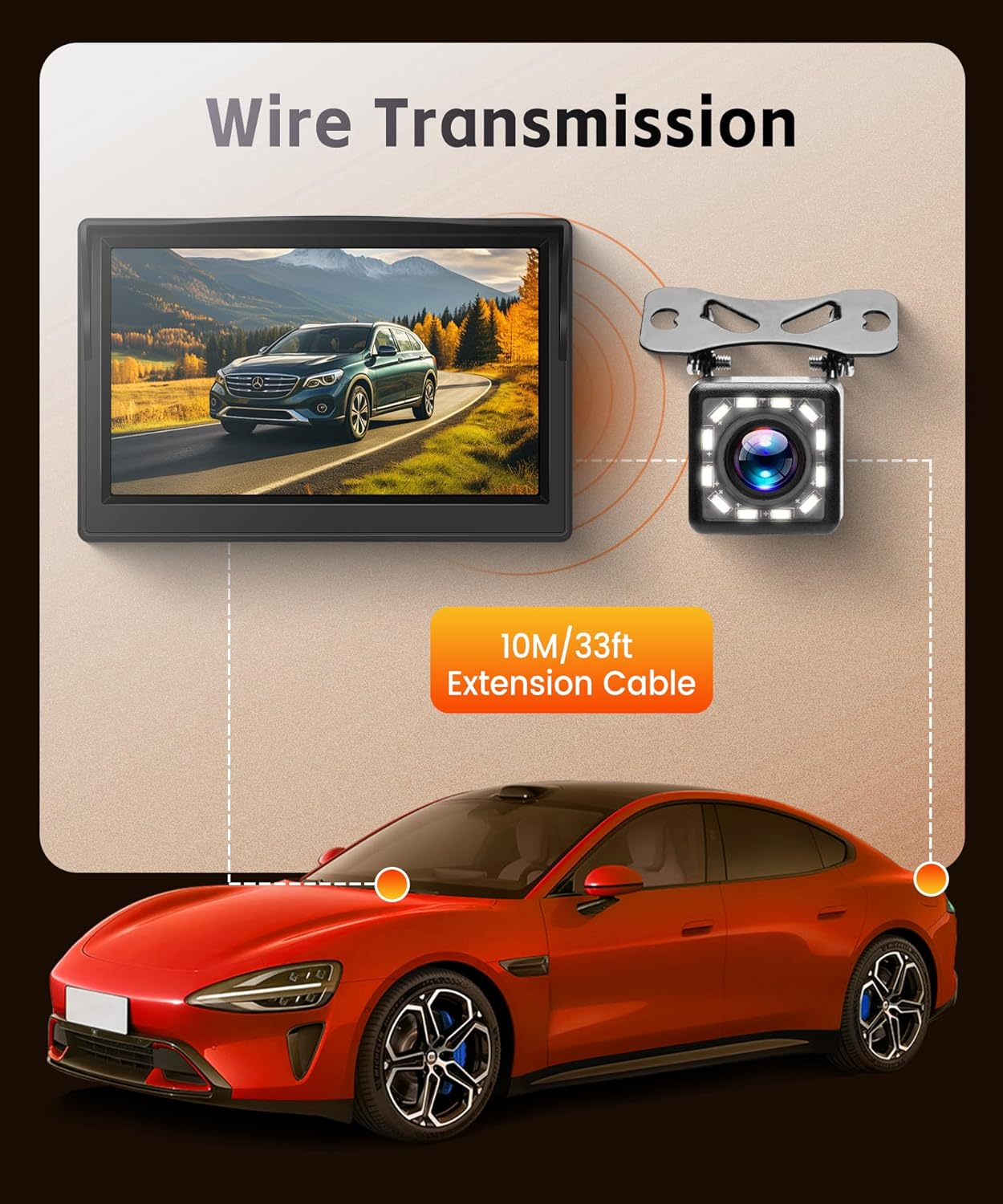 Reversing Camera with 4.3 Inch HD Monitor and Camera, IP68 Waterproof, Colour Night Vision, Reversing Camera with 3.5 M Cigarette Lighter image number 6