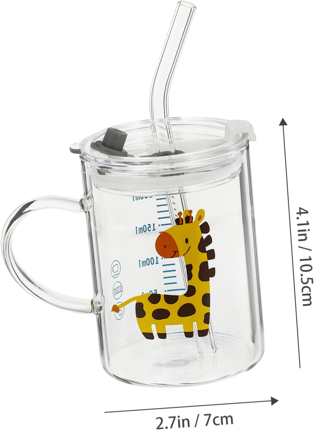 COLLBATH Cartoon Water Cup for Kids 250Ml Glass Straw Cup Deer Pattern Comfortable to Hold Microwave Safe Multi-Functional image number 1