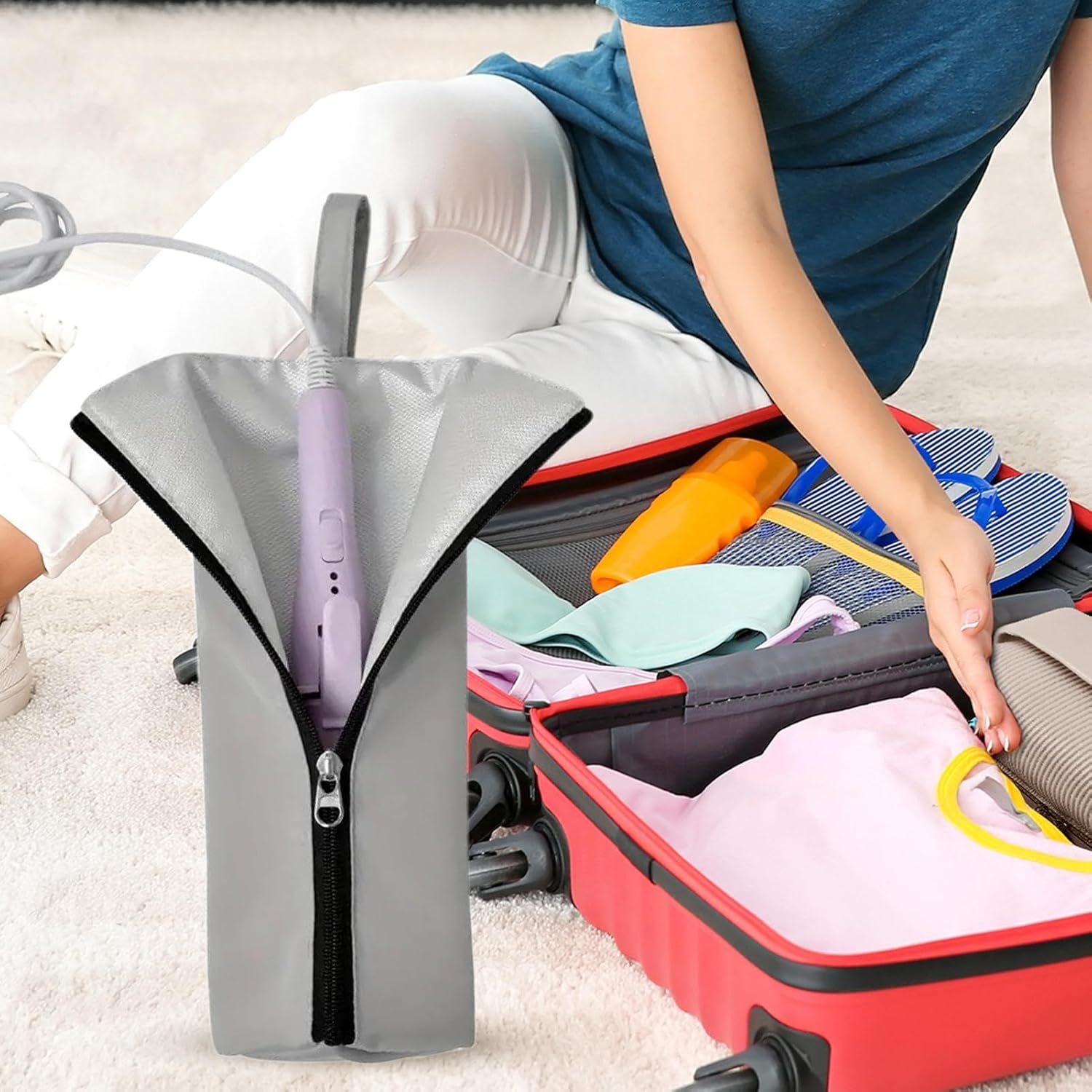Curling Iron Travel Case,Heat Resistant Storage Pouch | Travel Portable Waterproof Curling Iron Storage Pouch for Home Vanity Table Salon RV Makeup Station Bathroom Styling