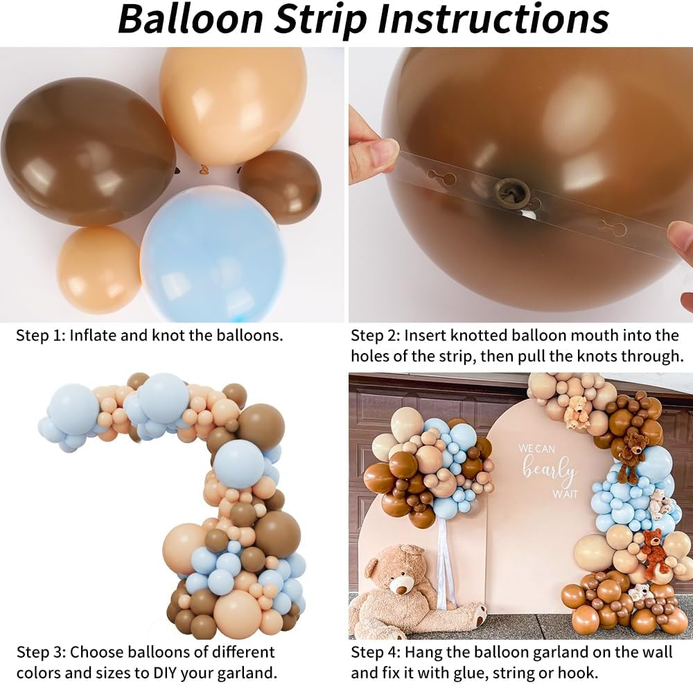 RUBFAC 156Pcs Brown Coffee Blue Balloon Garland Arch Kit with Boho Brown Nude Blue Balloons for Teddy Bear Baby Shower, Gender Reveal and Birthday Party Decoration image number 2