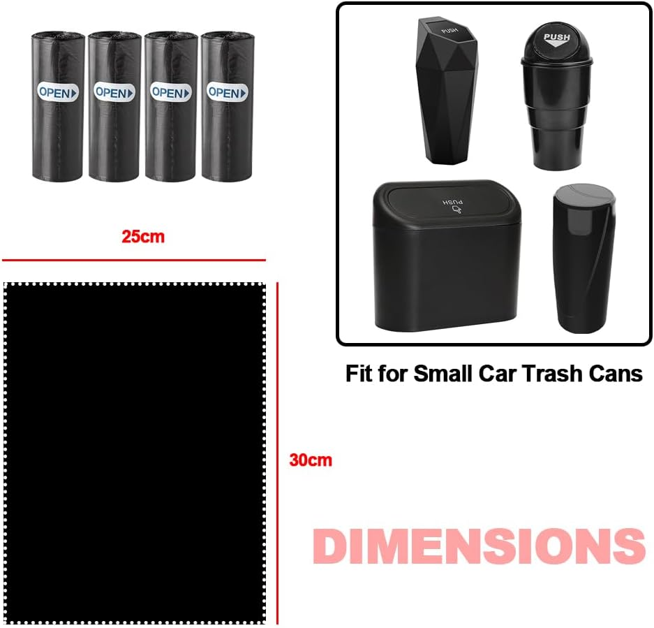 Mini Trash Bags (0.8 Gal) &ndash; Perfect for Car, Home & Office. Portable Disposable Waste Bags Fit Small Trash Cans &ndash; Essential Car Accessory for On-The-Go Cleanliness (6, Black) image number 2