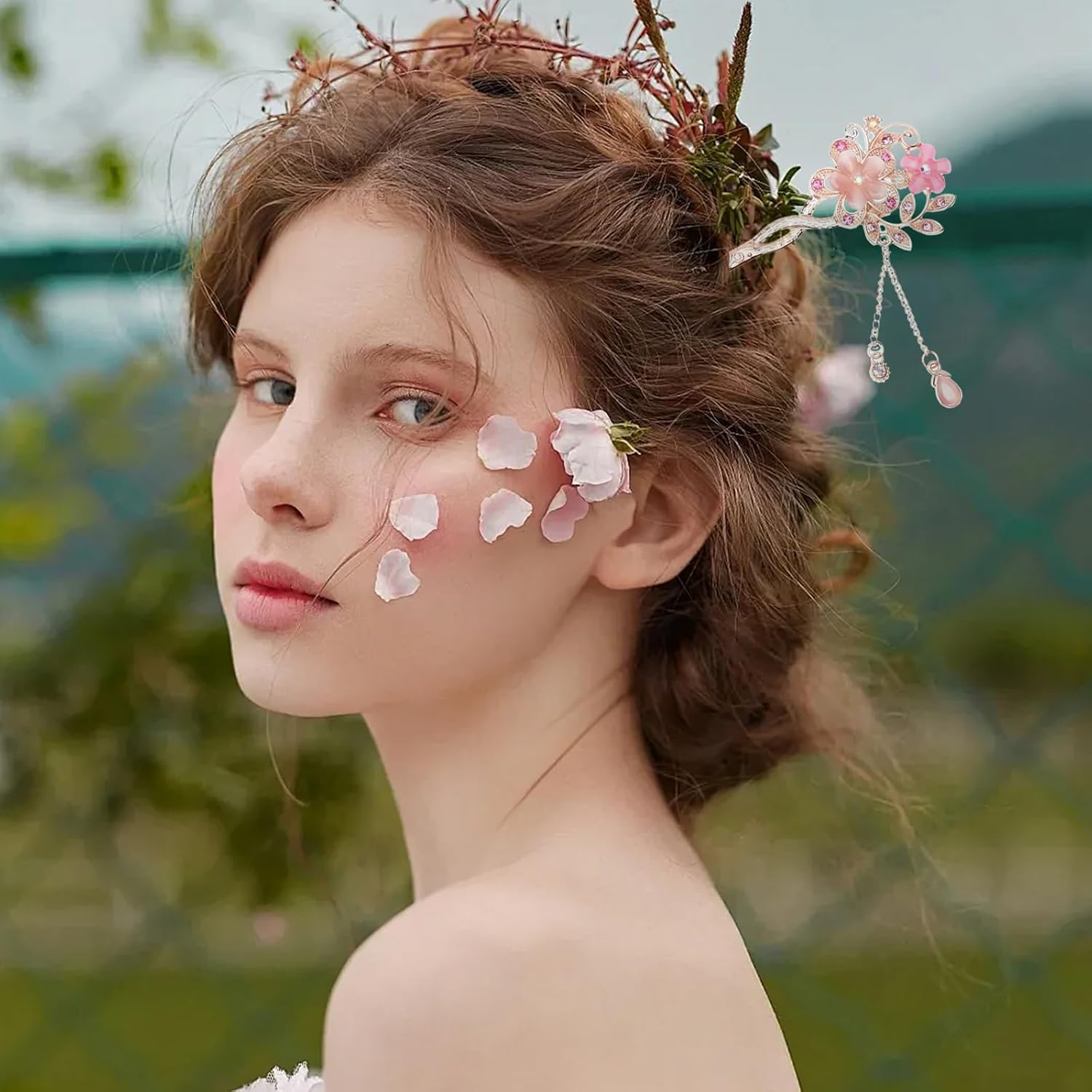 DHWEKU Vintage Hair Stick Hair Stick Hair Sticks Hairpin Vintage Hair Stick Opal Hair Sticks Hair Decor Chinese Hanfu Hair Pins Old Hair Clip (Red) 1 Piece image number 1