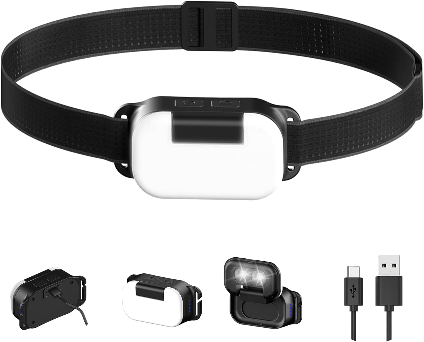 PINSAI LED Headlamp, Flip 180&deg; Adjustable Multi Head Lamp, 7 Modes Rechargeable Head Lights for Forehead, Lightweight Headlight with Adjustable Headband, Running Light for Runners, Camping, Hiking image number 4