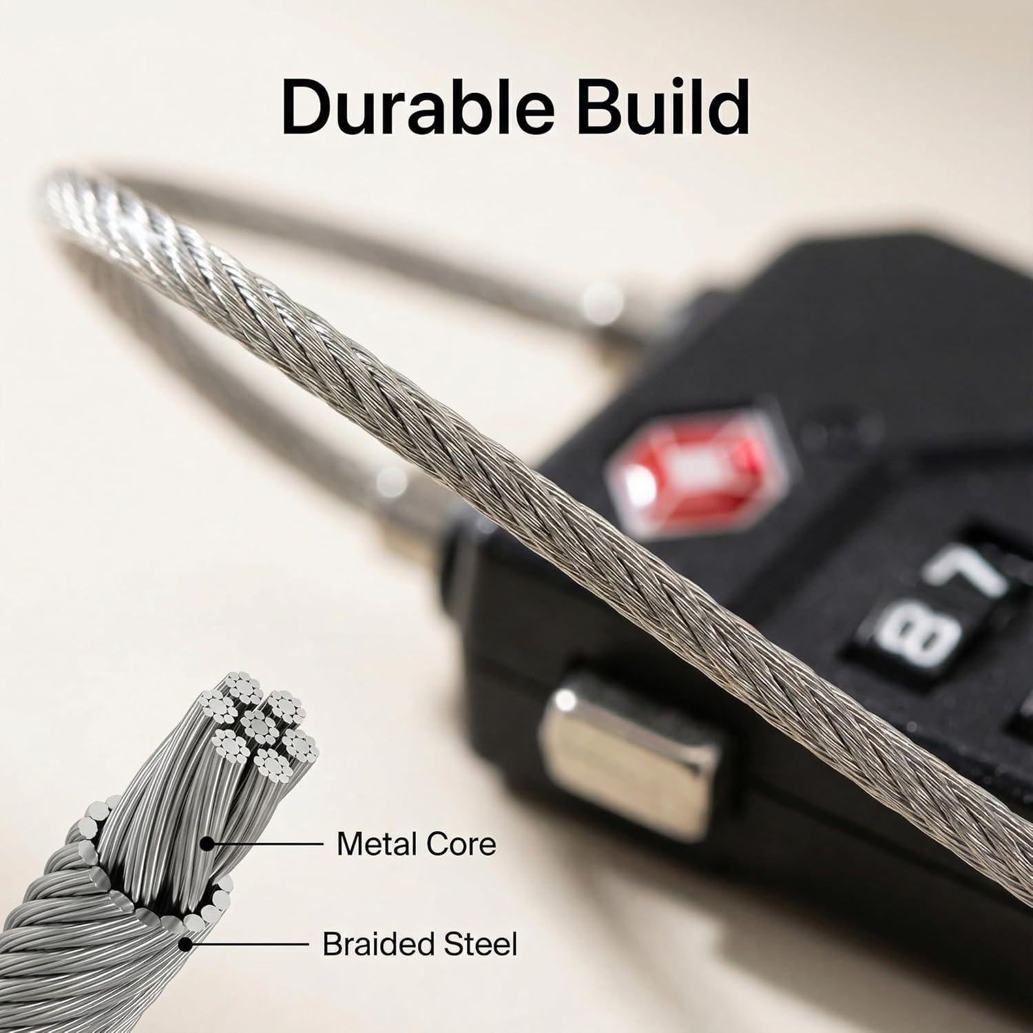 4 Pack TSA Approved Luggage Locks, Combination Travel Lock with Steel Cable for Suitcases, Bags, Backpacks &ndash; Black image number 1