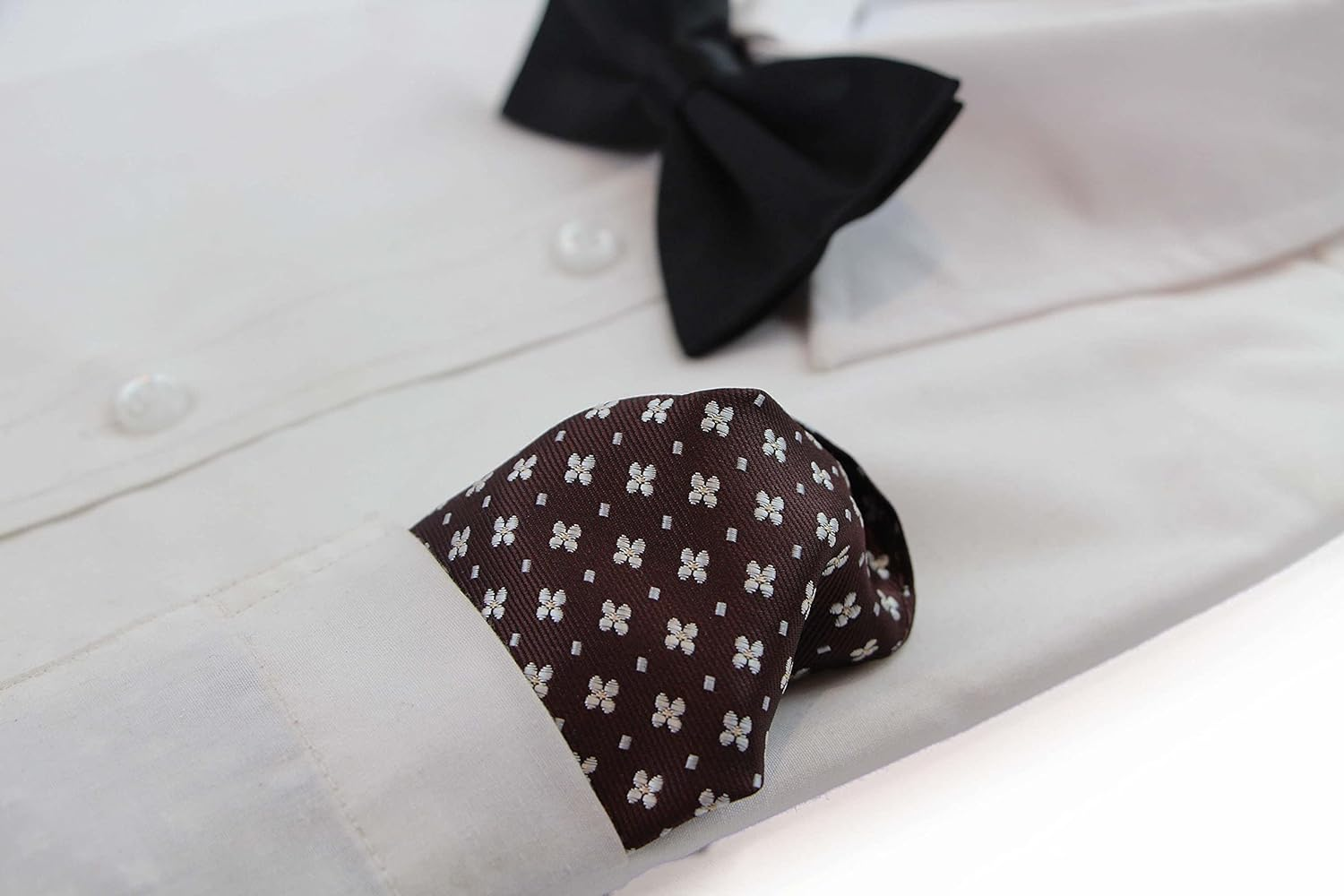 Mens Brown & White Flower Silk Pocket Square Brown, White, Yellow image number 2