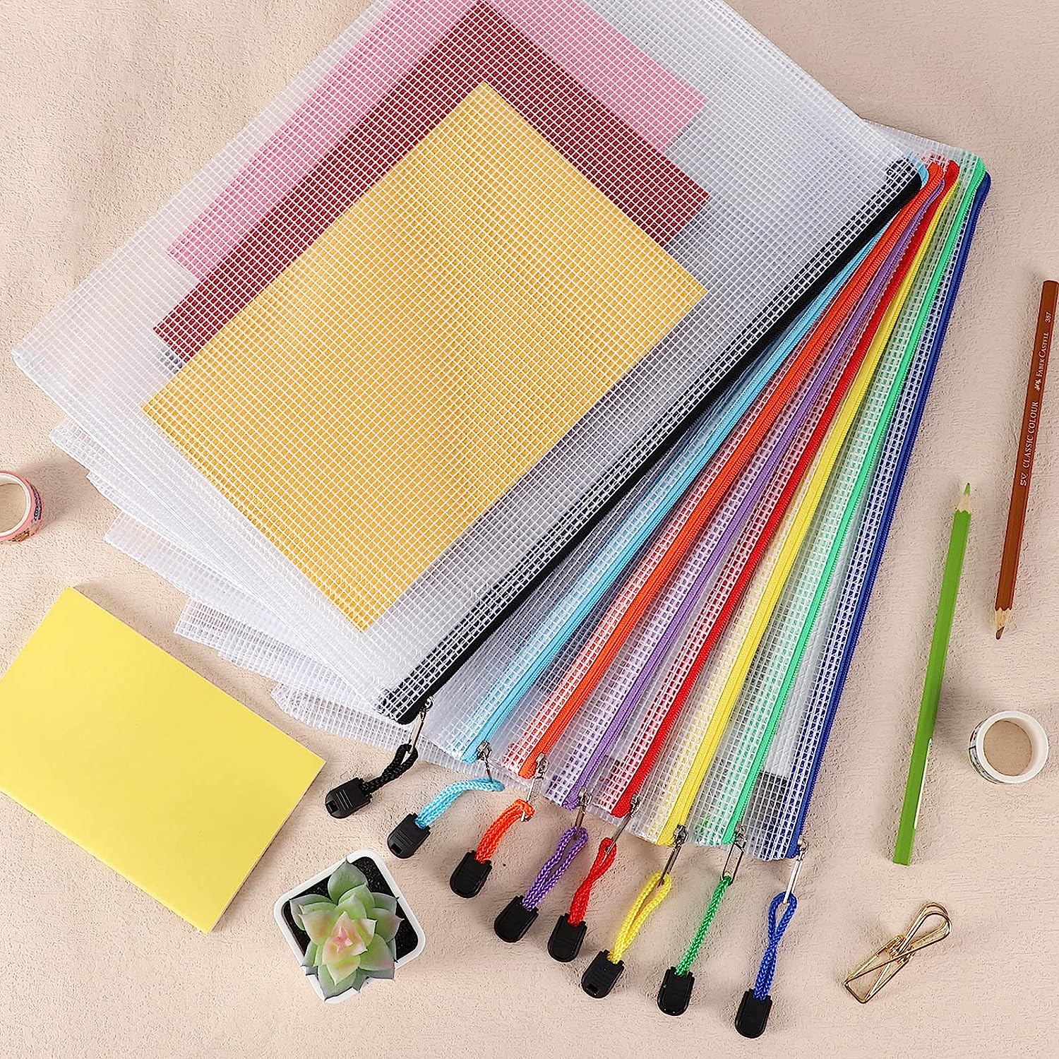 EOOUT 32Pcs Mesh Zipper Pouch Bags, Mesh Bags with Zipper, Zipper Pouch for Organizing, Letter Size, A4 Size, for Office Supplies, Puzzles image number 4