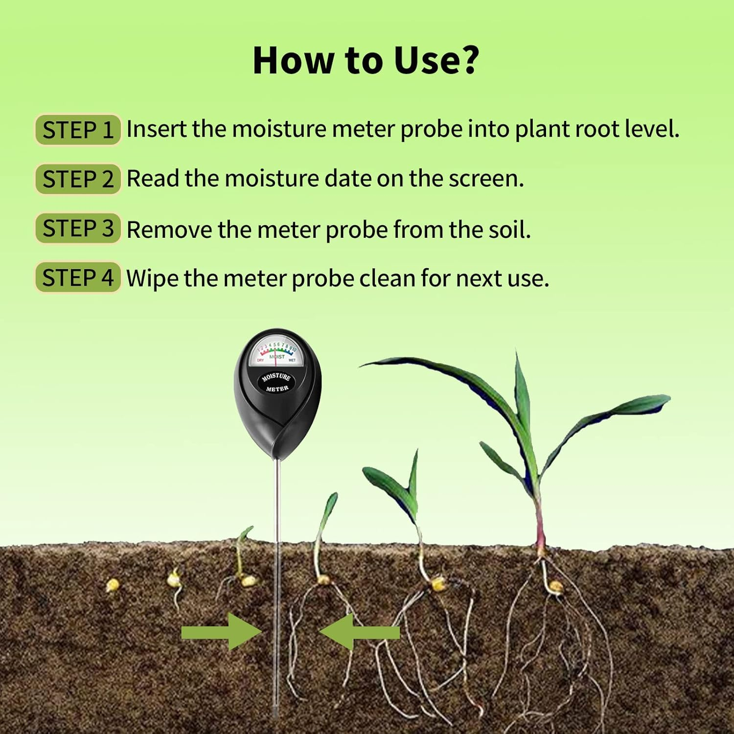 Soil Moisture Meter,Soil Hygrometer for Plants, Soil Water Gauge Meter Indoor Outdoor, Soil Moisture Sensor for Garden, Lawn, Farm Plants Care(Black) image number 1