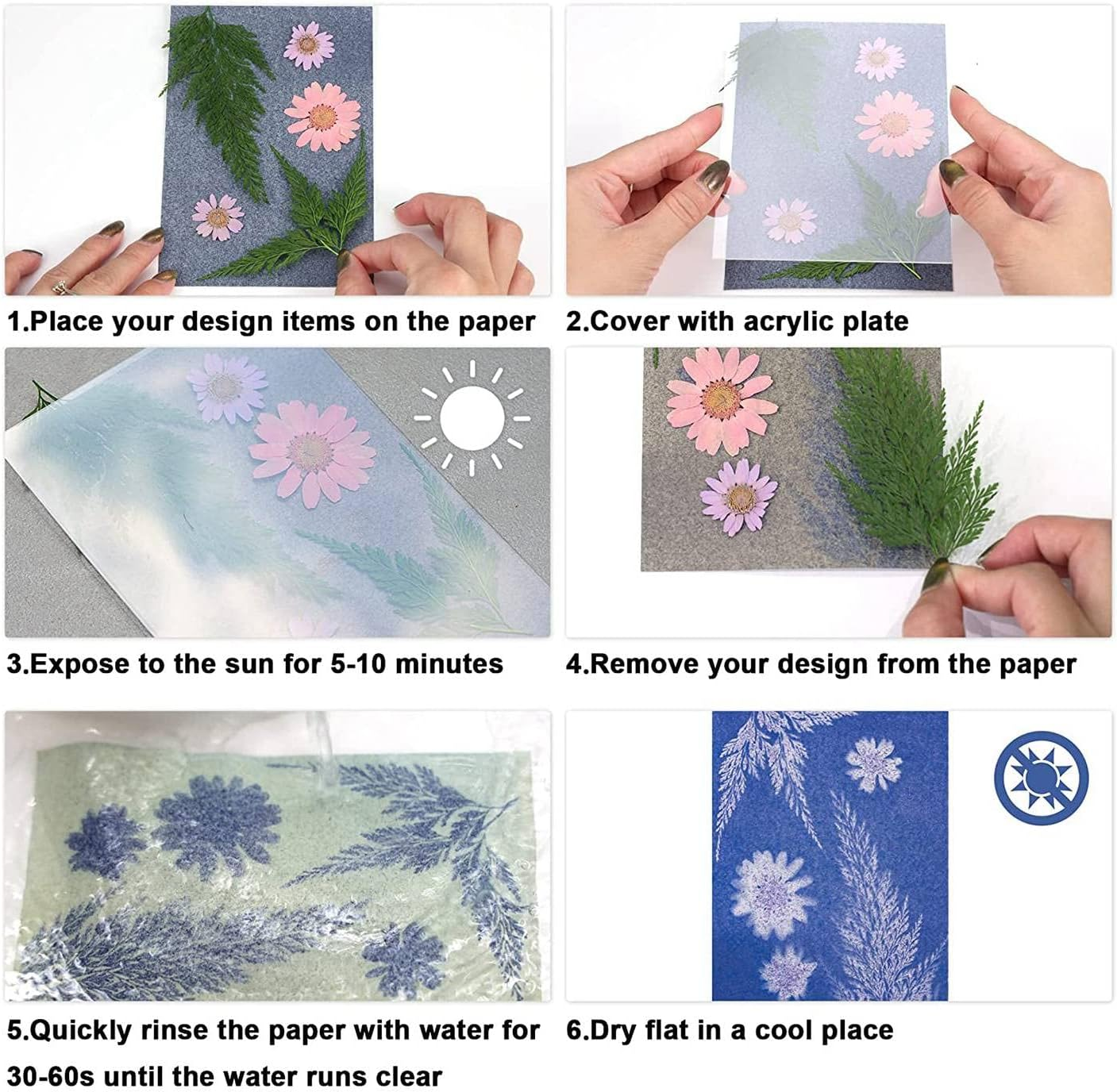 Veumoie 73 Pieces Sun Print Paper Cyanotype Paper Kit, Solar Drawing Paper Sensitivity Nature Printing Paper image number 1