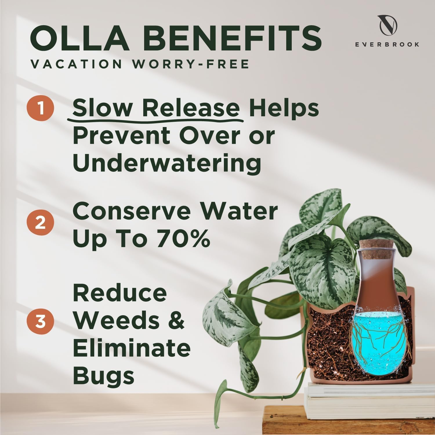 Plant Watering Globes, 4 Pack Terracotta Pots Self Watering Pots, Slow Release Olla Watering Pots While Away - Self Watering Spikes for Indoor & Outdoor Plants with Easy Top Refill System image number 4