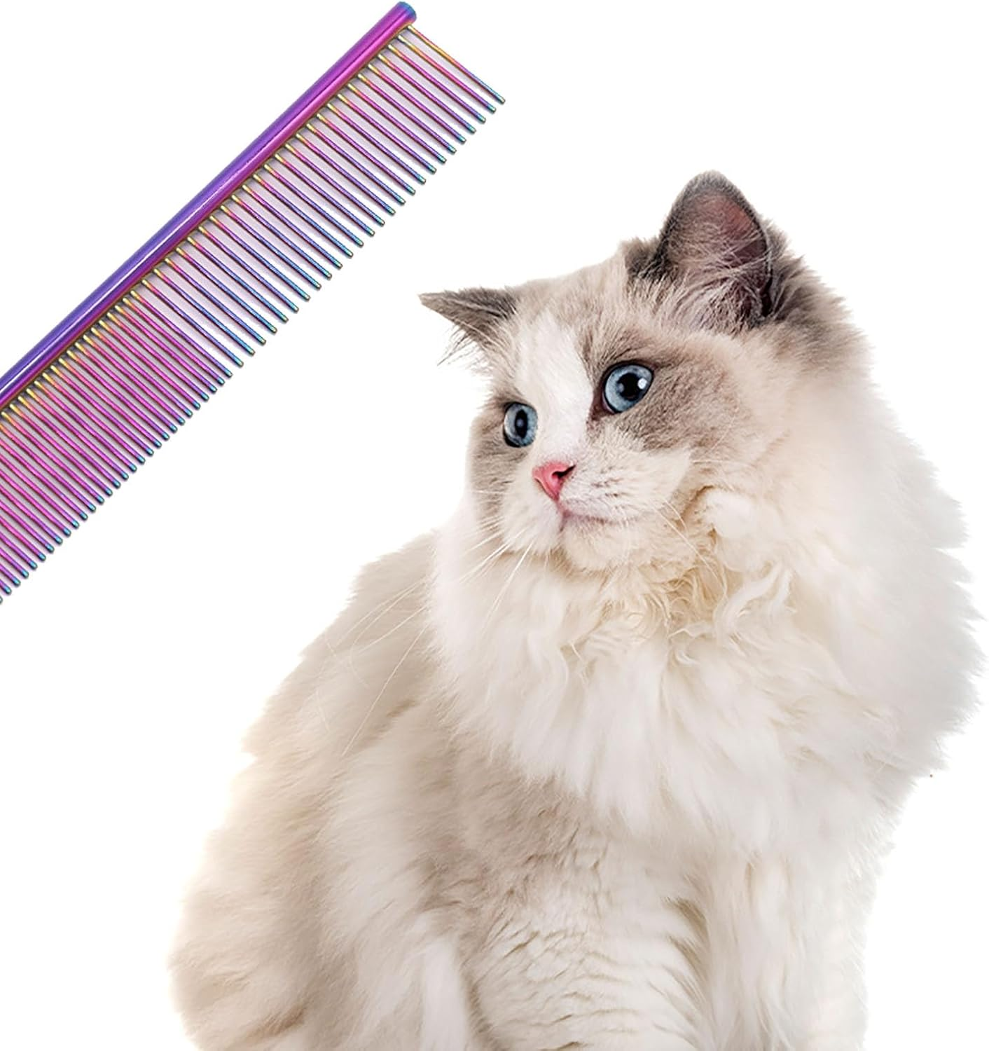 One Pair Stainless Steel Pet Comb Comfortable Add Fun Dog Combs Grooming Tangled Short Long Hair Fur Detangling Comb Tool for Dog Cat Pet image number 6