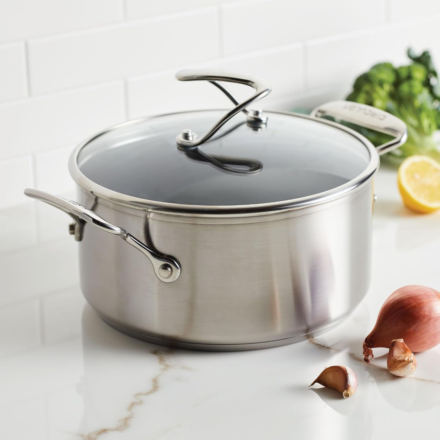 Circulon C-Series Hybrid Clad Stainless Steel Stockpot 26Cm/7.6L, Nonstick Induction Compatible Cookware with Lid, Steelshield, Metal Utensil Safe, Oven & Dishwasher Safe, Silver image number 1