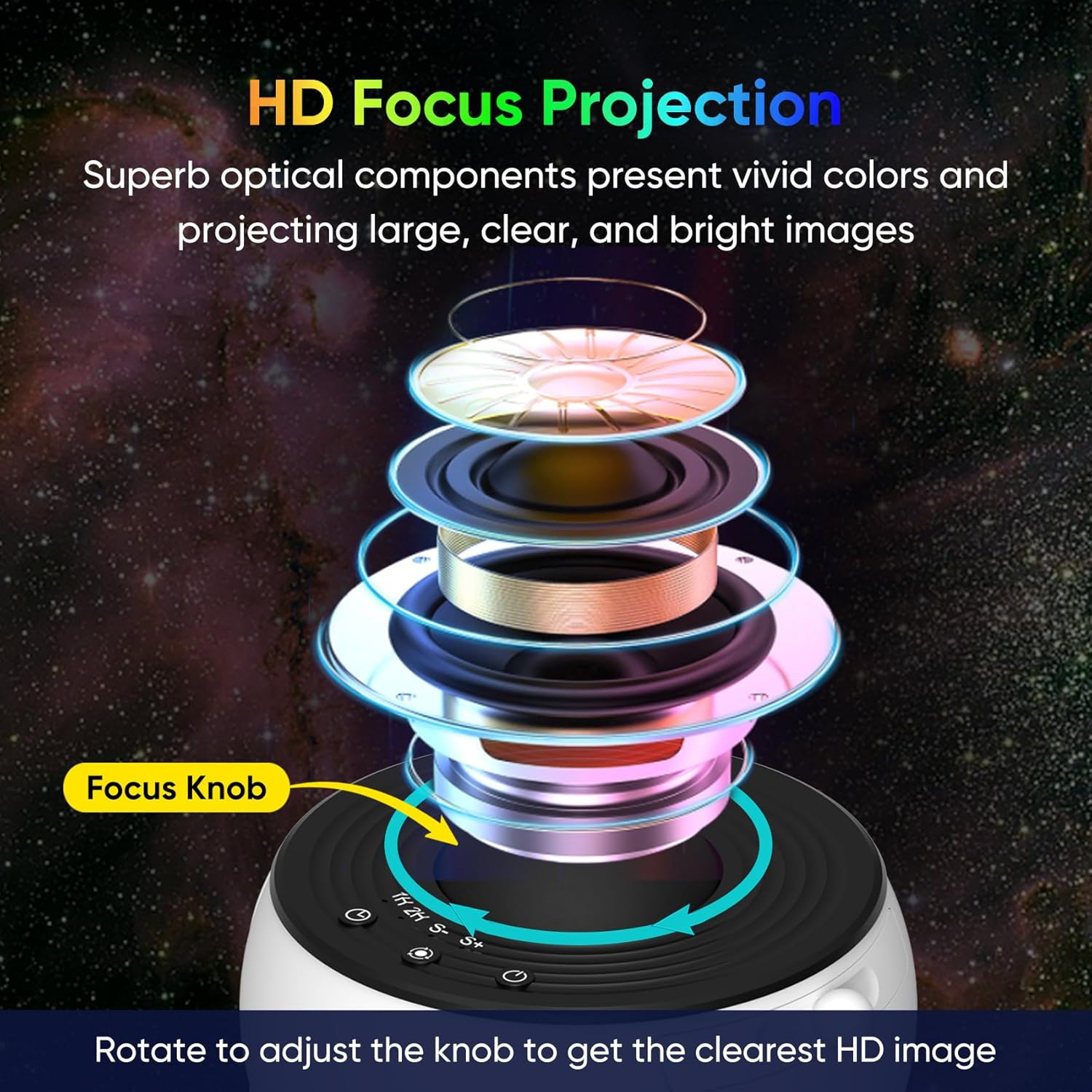 Flyeagle Galaxy Projector for Bedroom, HD Image Star Projector Galaxy Light Adjustable Knob, 13 Film Discs Planetarium Projector, 360&deg; Rotating 1/2H Timer Simple 3-Button Control Projector for Kids image number 2