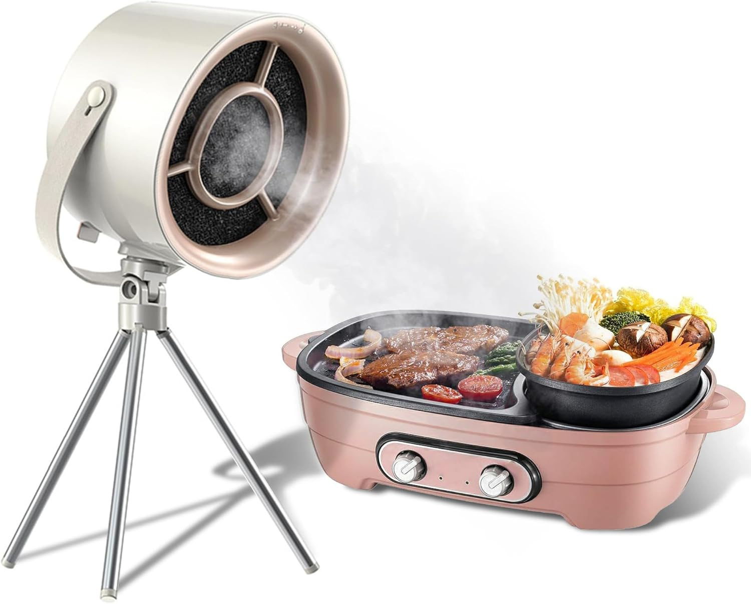 GRODLEN 3-Speed Desktop Portable Kitchen Exhaust Fan Stove Air Range Hood Smoke Filter Extractor Purifier for Cooking BBQ (White) image number 4