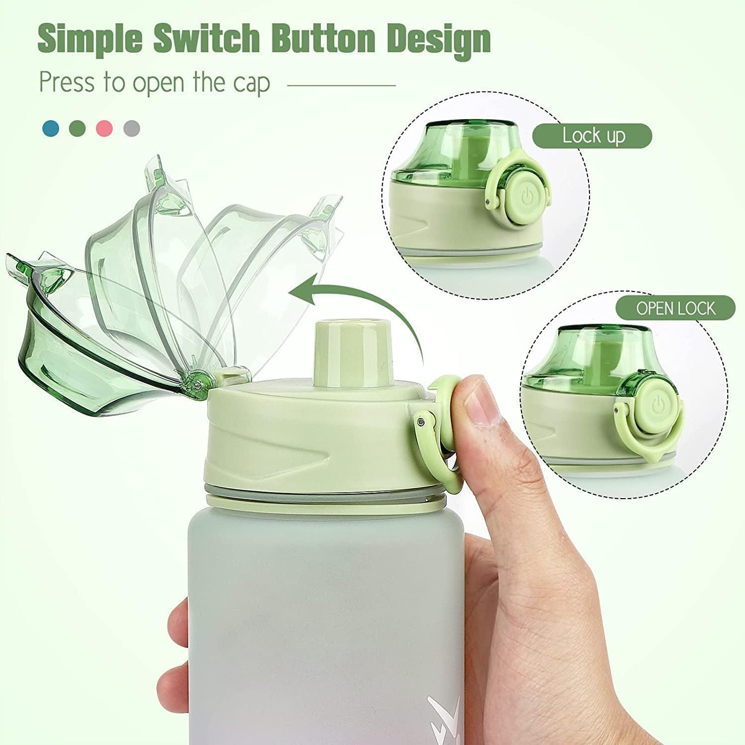 Peacafulife 1Litre Water Bottle Sport Drinks Bottle 1L Water Bottle with Lock Cover & Leak Proof,For Gym, School,Cycling,Outdoor,Sports,Fitness& Office (Green) image number 4