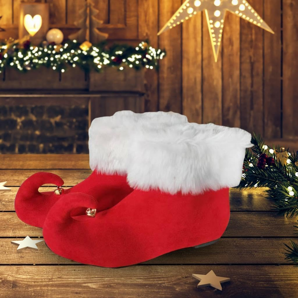 1 Pair of Red Christmas Elf Shoes for Adults for Christmas Halloween Festive Length 24Cm image number 4